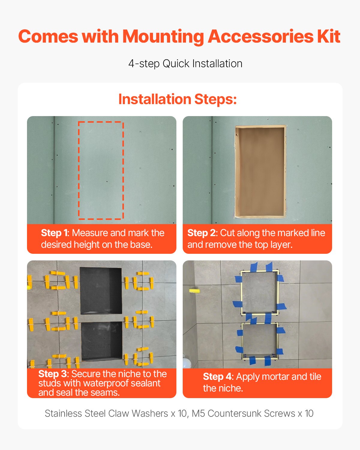 VEVOR Shower Niche 40.6 x 50.8 x 10.2 cm Recessed Wall Divider Shelf Bathroom 5