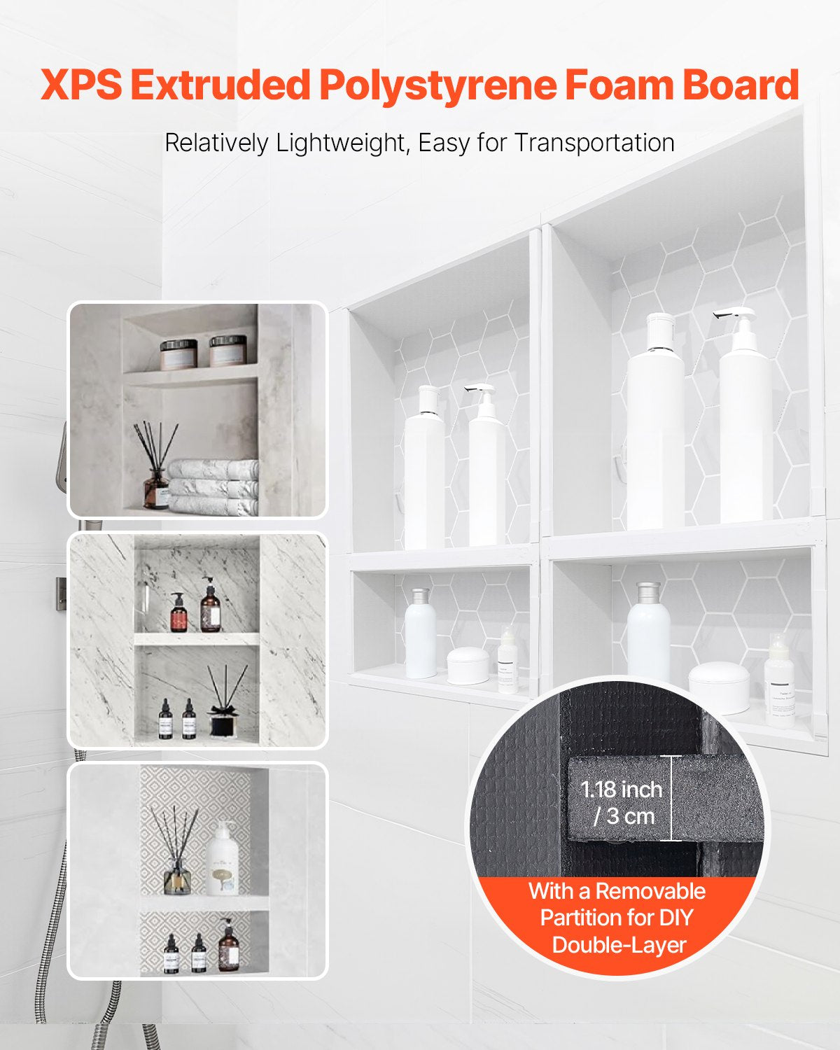 VEVOR Shower Niche 40.6 x 61+40.6 x 61 cm Recessed Wall Organizer Bathroom 3