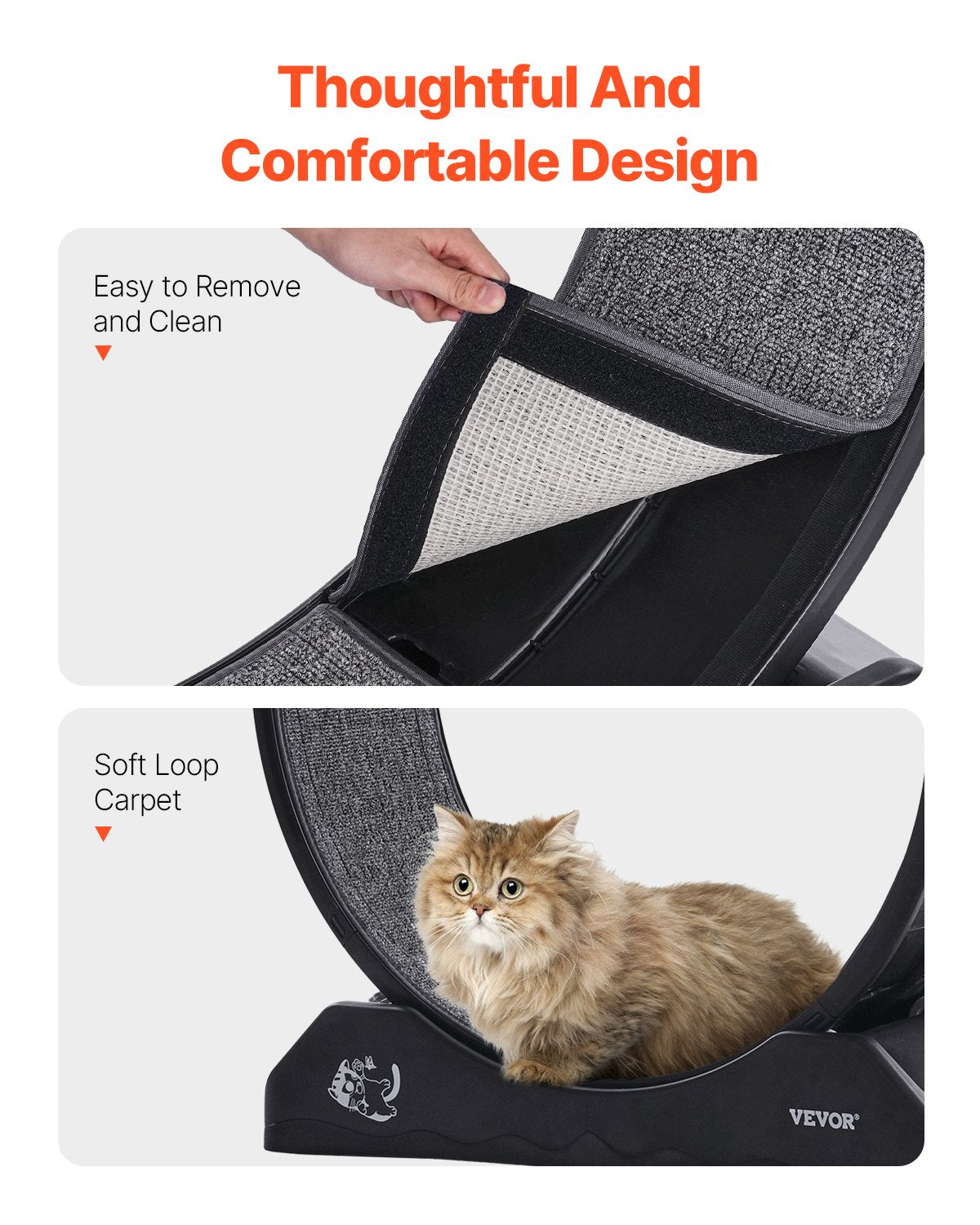 VEVOR Cat Exercise Wheel, 31.5 in, Large Cat Running Wheel with Secure Brake & Carpeted Runway, Quiet Operation Cat Treadmill, Indoor Cats Exerciser Wheel for Pets Weight Loss & Health Black 6