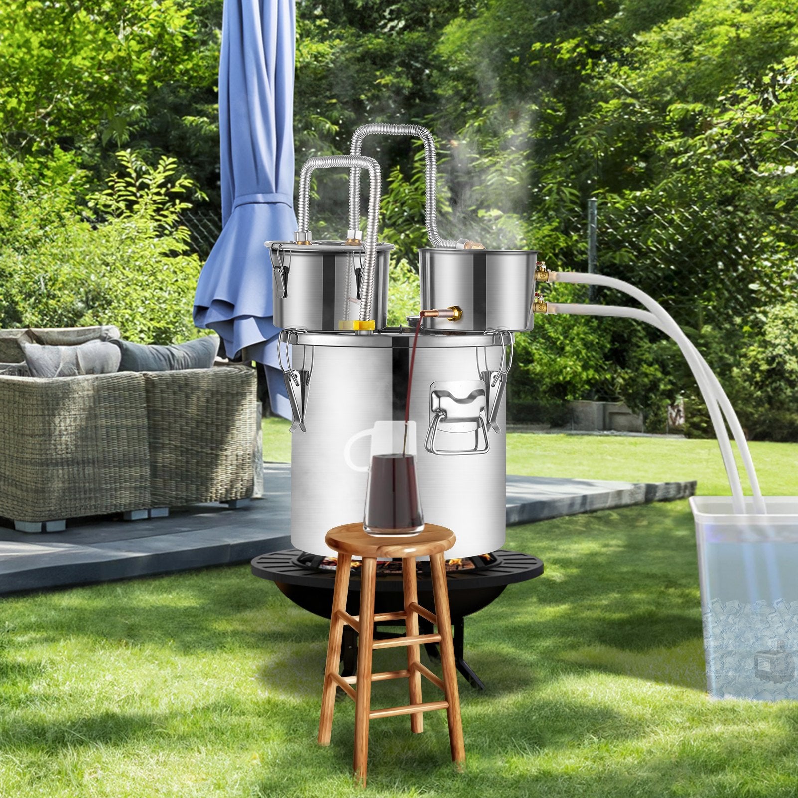 VEVOR Moonshine Still Water Alcohol Distiller 13.2Gal w/Thumper Keg & Water Pump 8
