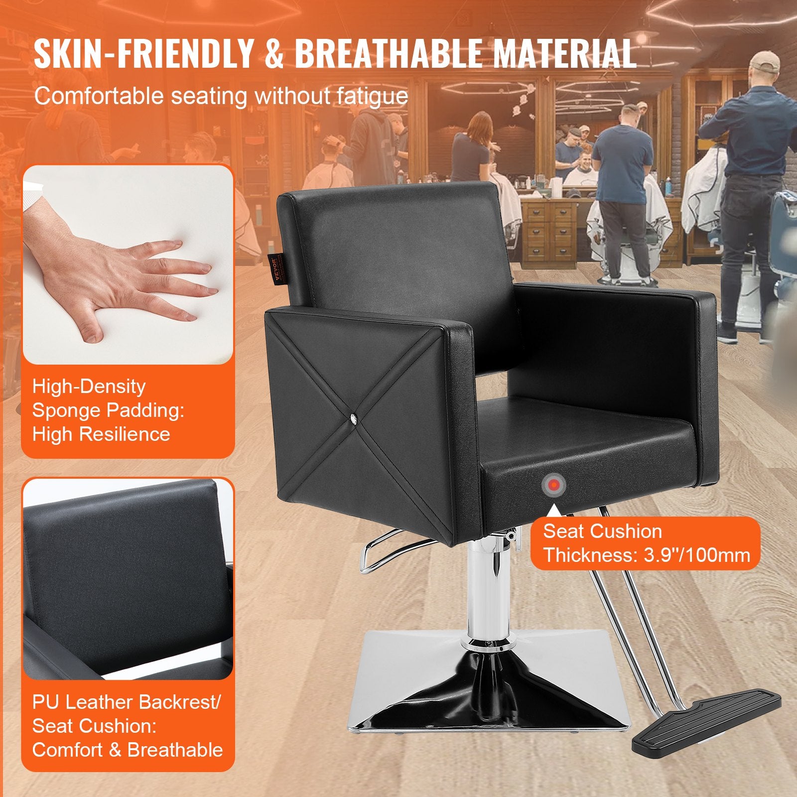 VEVOR Salon Chair, Barber Chair for Hair Stylist, Styling Chair with Heavy Duty Hydraulic Pump, Swivel Hair Salon Chair with Footrest for Beauty Spa Shampoo, Max Load Weight 330 lbs, Black 4