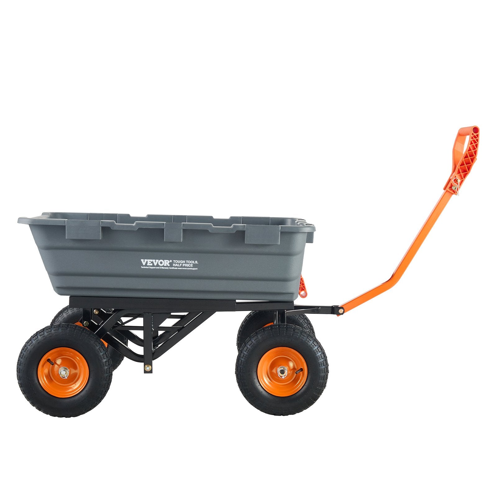 VEVOR Dump Cart, Poly Garden Dump Cart with Easy to Assemble Steel Frame, Dump Wagon with 2-in-1 Convertible Handle, Utility Wheelbarrow 1500 lbs Capacity, 13 inch Tires 10