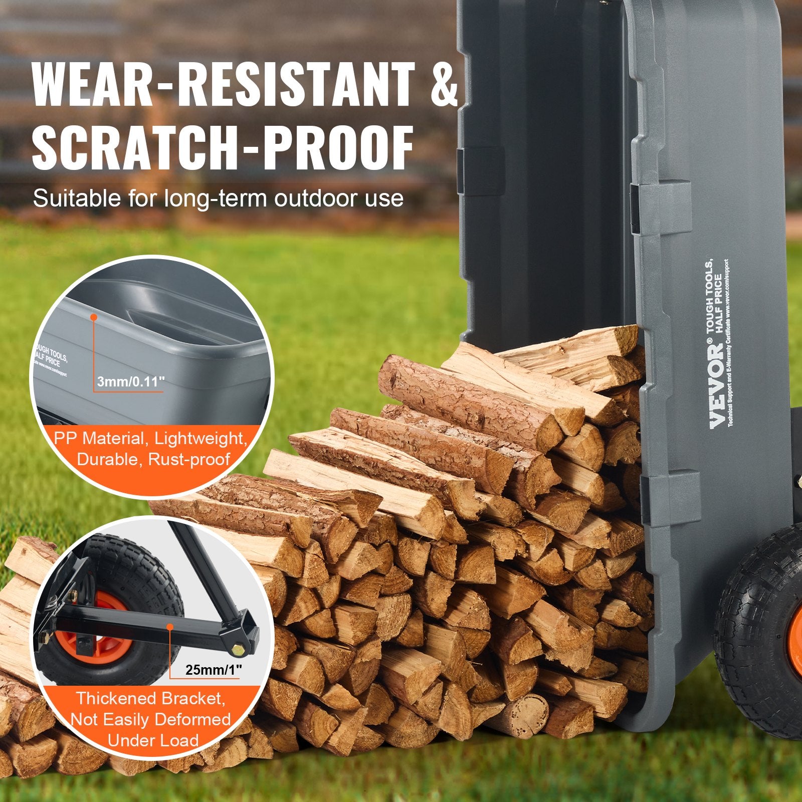 VEVOR Dump Cart, Poly Garden Dump Cart with Easy to Assemble Steel Frame, Dump Wagon with 2-in-1 Convertible Handle, Utility Wheelbarrow 272kg/ 600lbs Capacity, 25.5cm/ 10 inch Tires 3