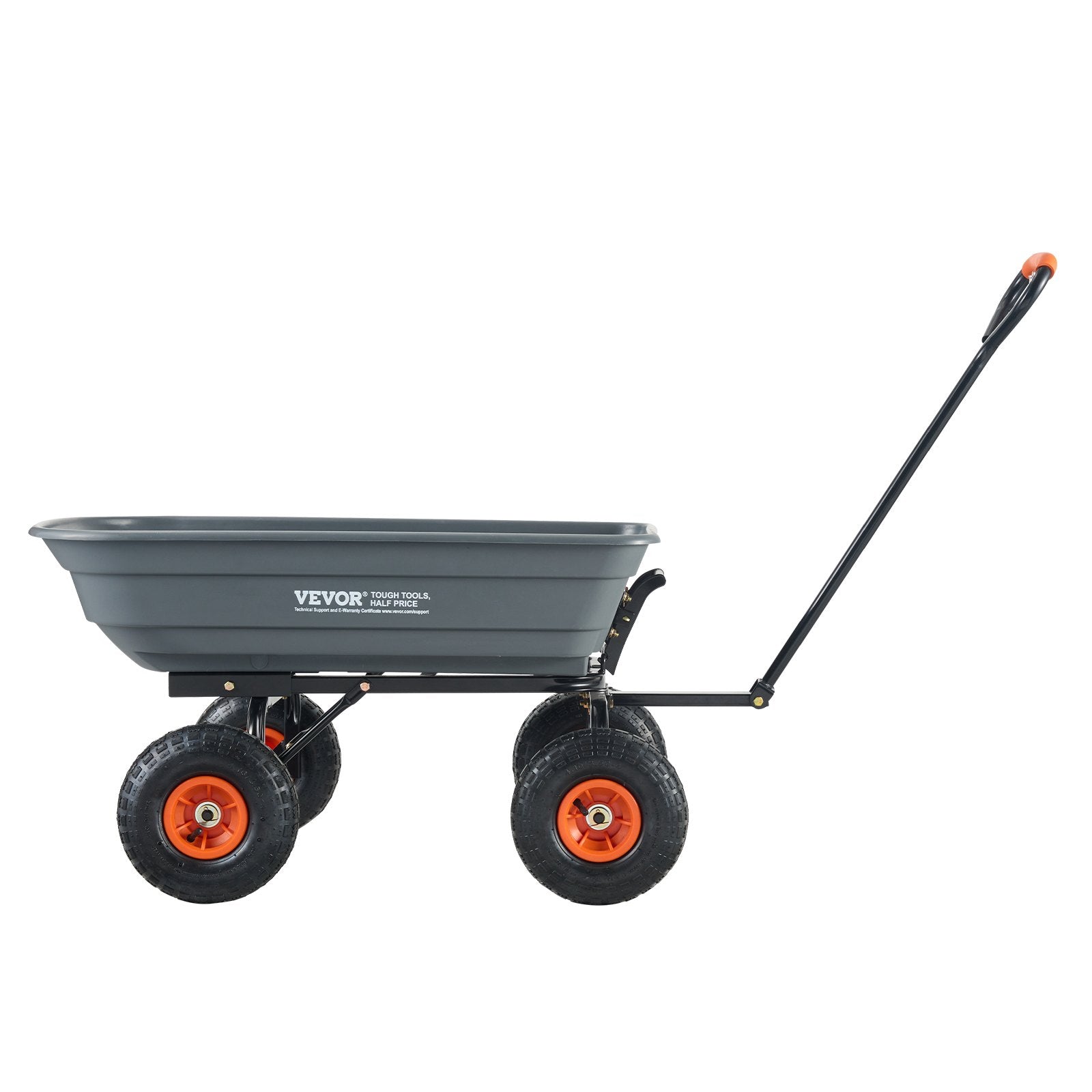 VEVOR Dump Cart, Poly Garden Dump Cart with Easy to Assemble Steel Frame, Dump Wagon with 2-in-1 Convertible Handle, Utility Wheelbarrow 272kg/ 600lbs Capacity, 25.5cm/ 10 inch Tires 10