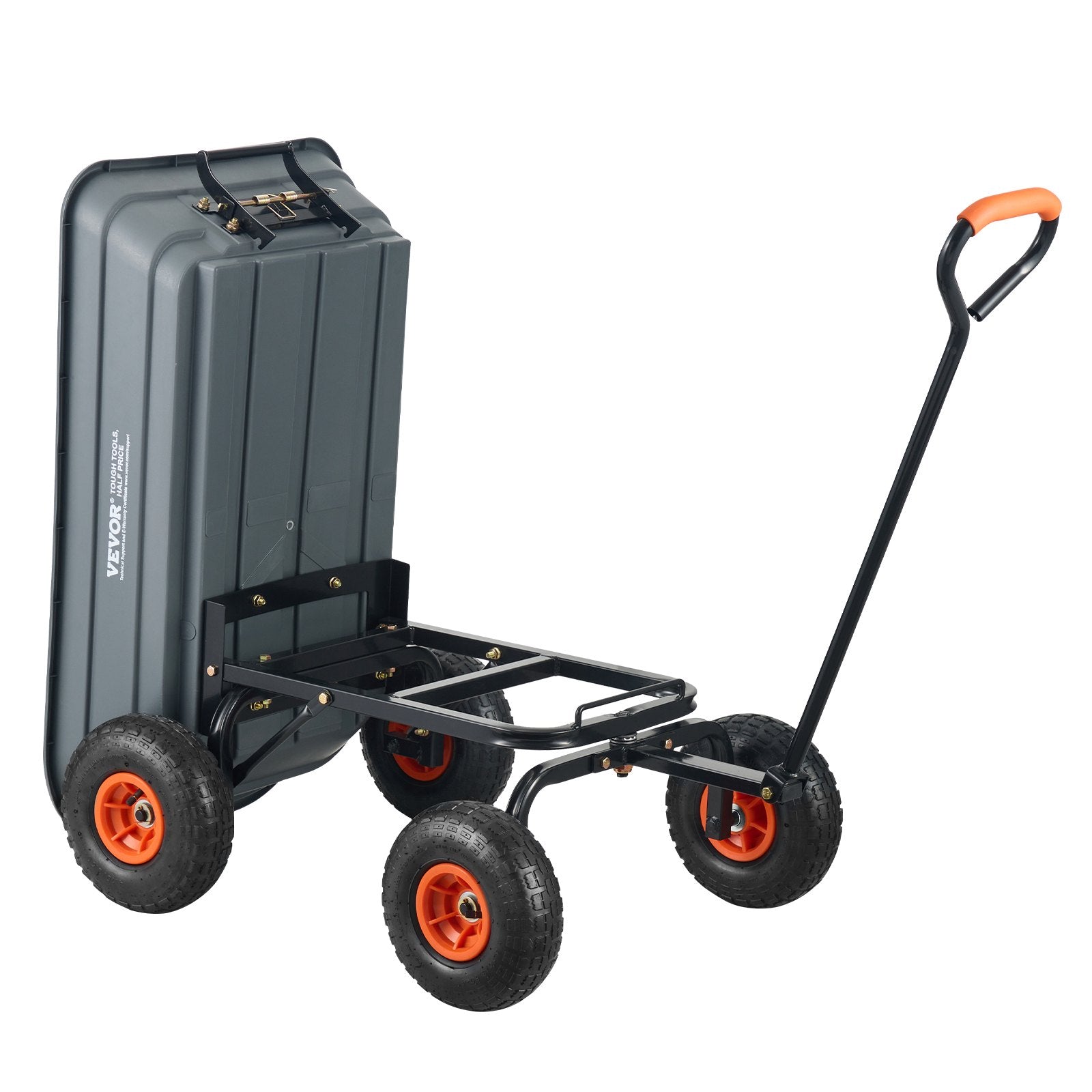 VEVOR Dump Cart, Poly Garden Dump Cart with Easy to Assemble Steel Frame, Dump Wagon with 2-in-1 Convertible Handle, Utility Wheelbarrow 272kg/ 600lbs Capacity, 25.5cm/ 10 inch Tires 11