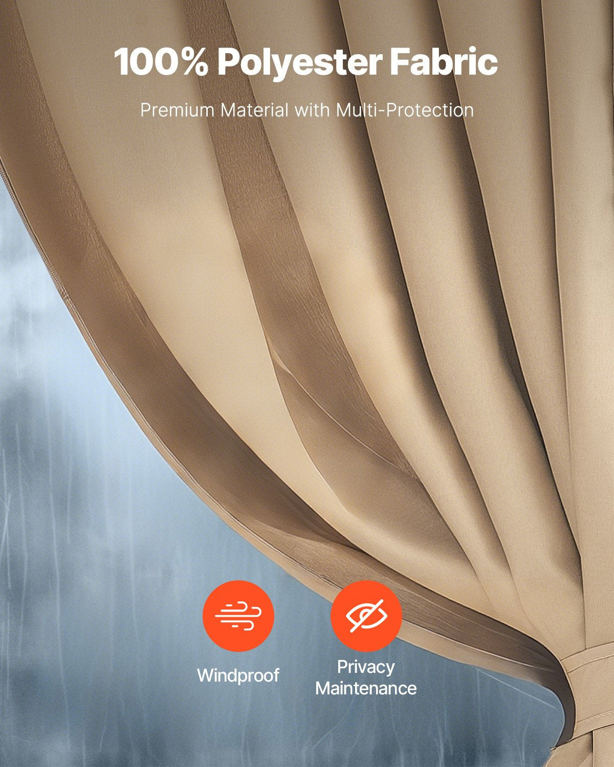 VEVOR Gazebo Curtains Outdoor, 12' x 10' x 7.3' Gazebos, 4-Panel Sidewall Gazebo Privacy Curtains with Zippers, Outdoor Curtain Replacement for Patio Canopy, Only Curtain, Khaki 3