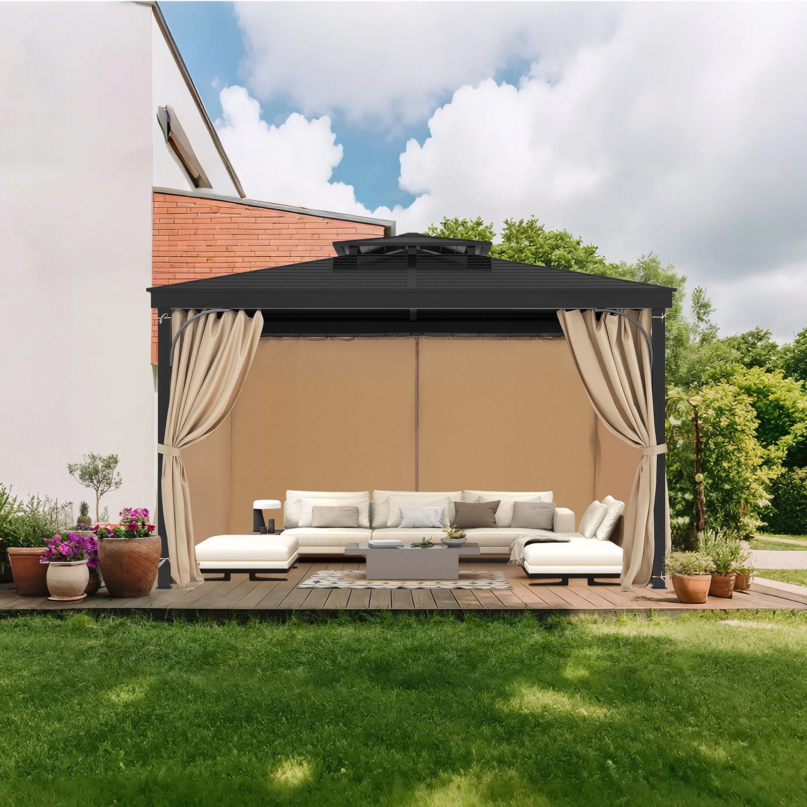 VEVOR Gazebo Curtains Outdoor, 12' x 10' x 7.3' Gazebos, 4-Panel Sidewall Gazebo Privacy Curtains with Zippers, Outdoor Curtain Replacement for Patio Canopy, Only Curtain, Khaki 8