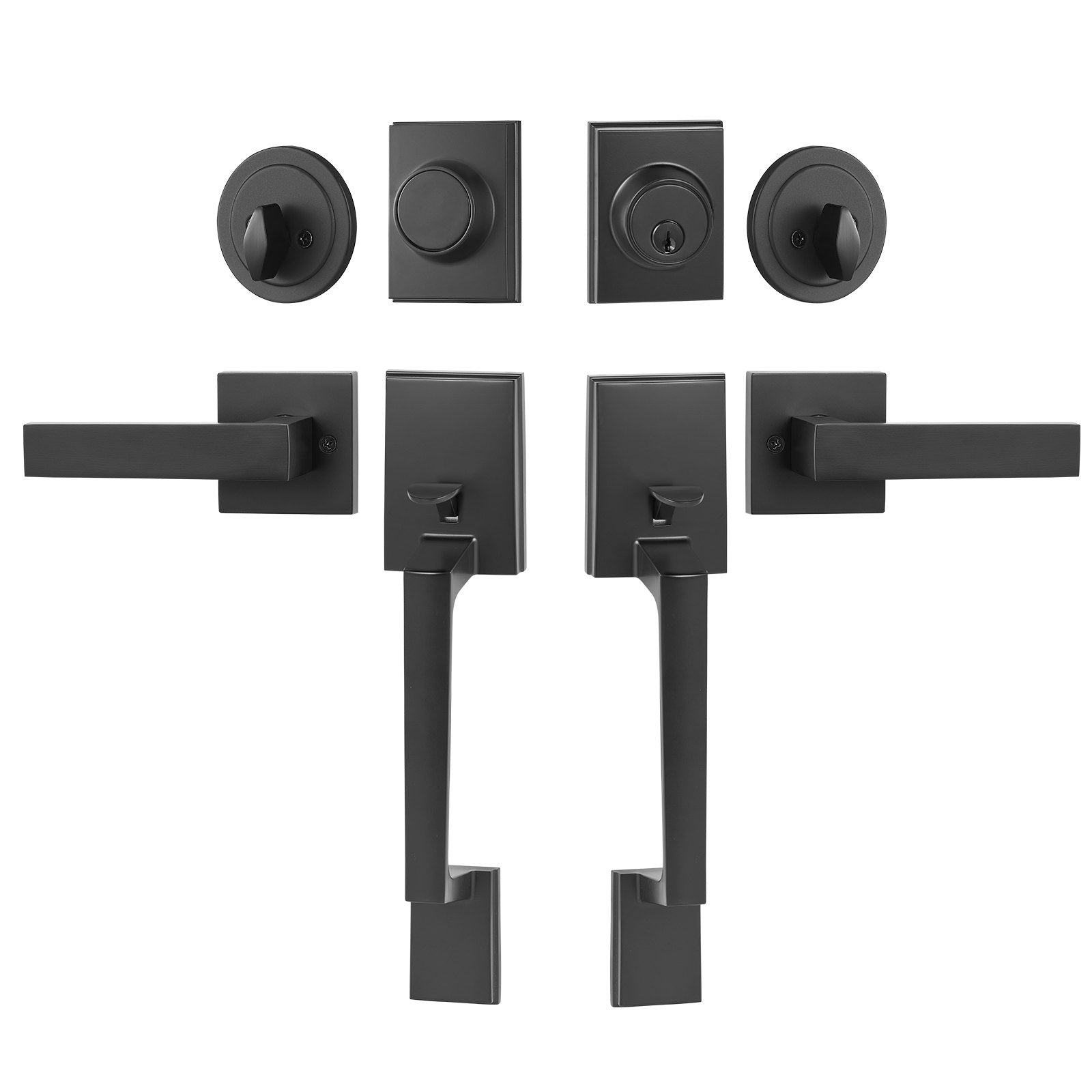 VEVOR Double Door Handle Set, Matte Black Square Door Lever, Heavy Duty Double Front Door Handle Set with Dummy, Double Door Lock Set with Reversible Handle Lever, for Front Door or Office Door