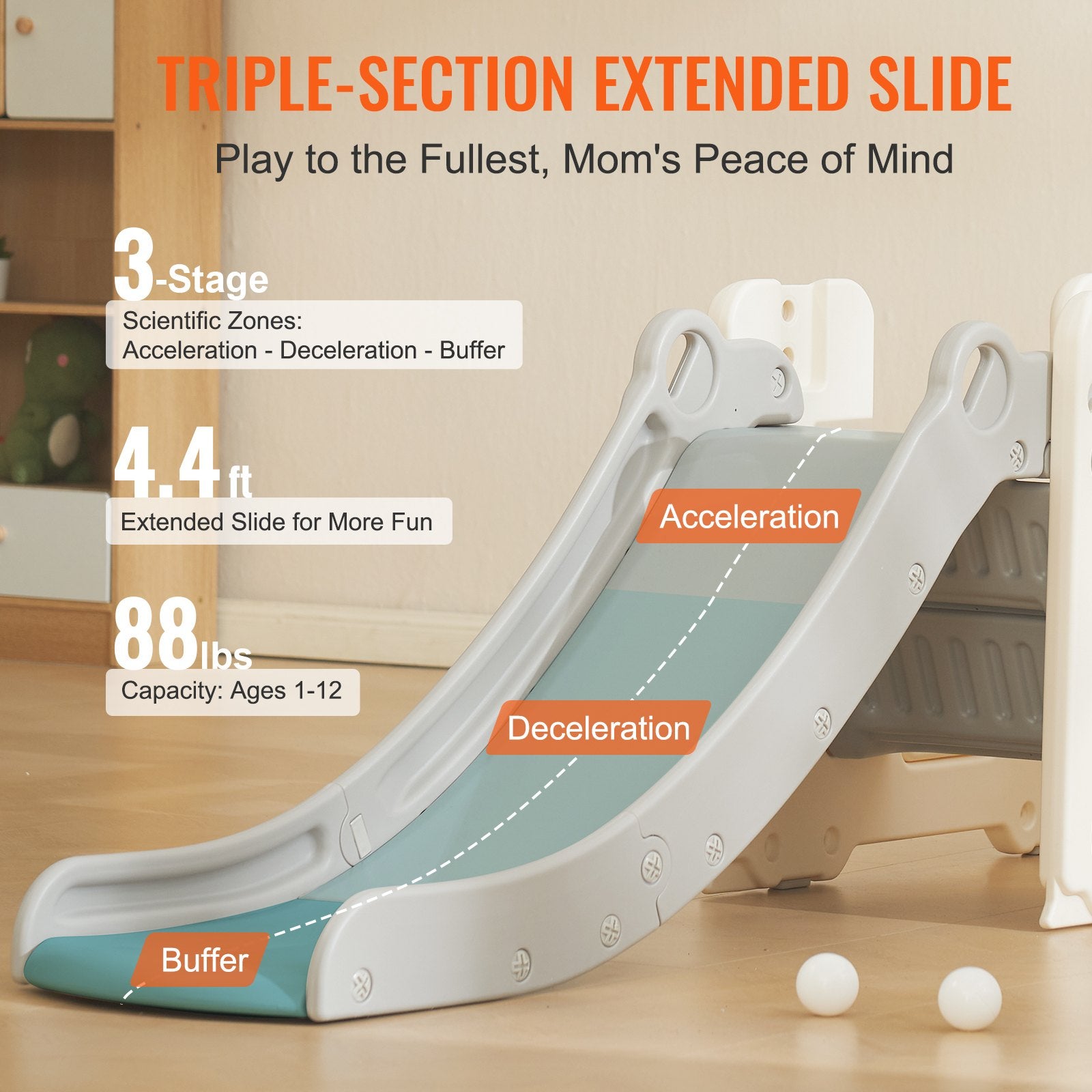 VEVOR Toddler Slide, Kid Slide for Toddlers Age 1-12 with Climbable Ladders & Bus Playhouse, Indoor Outdoor Slide Playset for Kids Within 50kg, Toddler Playground w/ Raised Handrail, Anti-Slip Strip 4