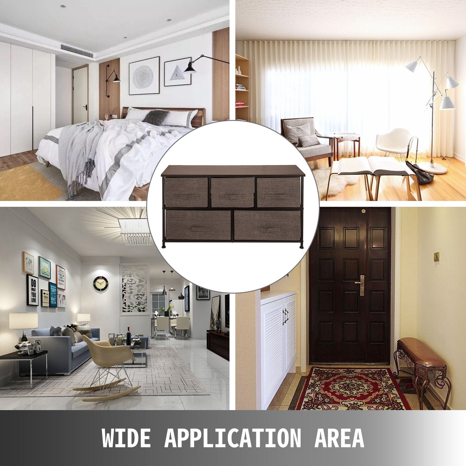 VEVOR Dresser Storage Tower with 5 Fabric Drawer Steel Frame Storage Cabinet Bin Storage Organizer Unit Fabric Cube Dresser Chest Cabinet Coffee Wide (Coffee/Wide) 7