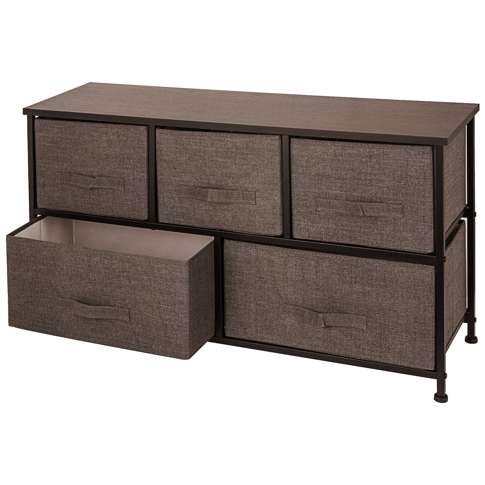 VEVOR Dresser Storage Tower with 5 Fabric Drawer Steel Frame Storage Cabinet Bin Storage Organizer Unit Fabric Cube Dresser Chest Cabinet Coffee Wide (Coffee/Wide) 10