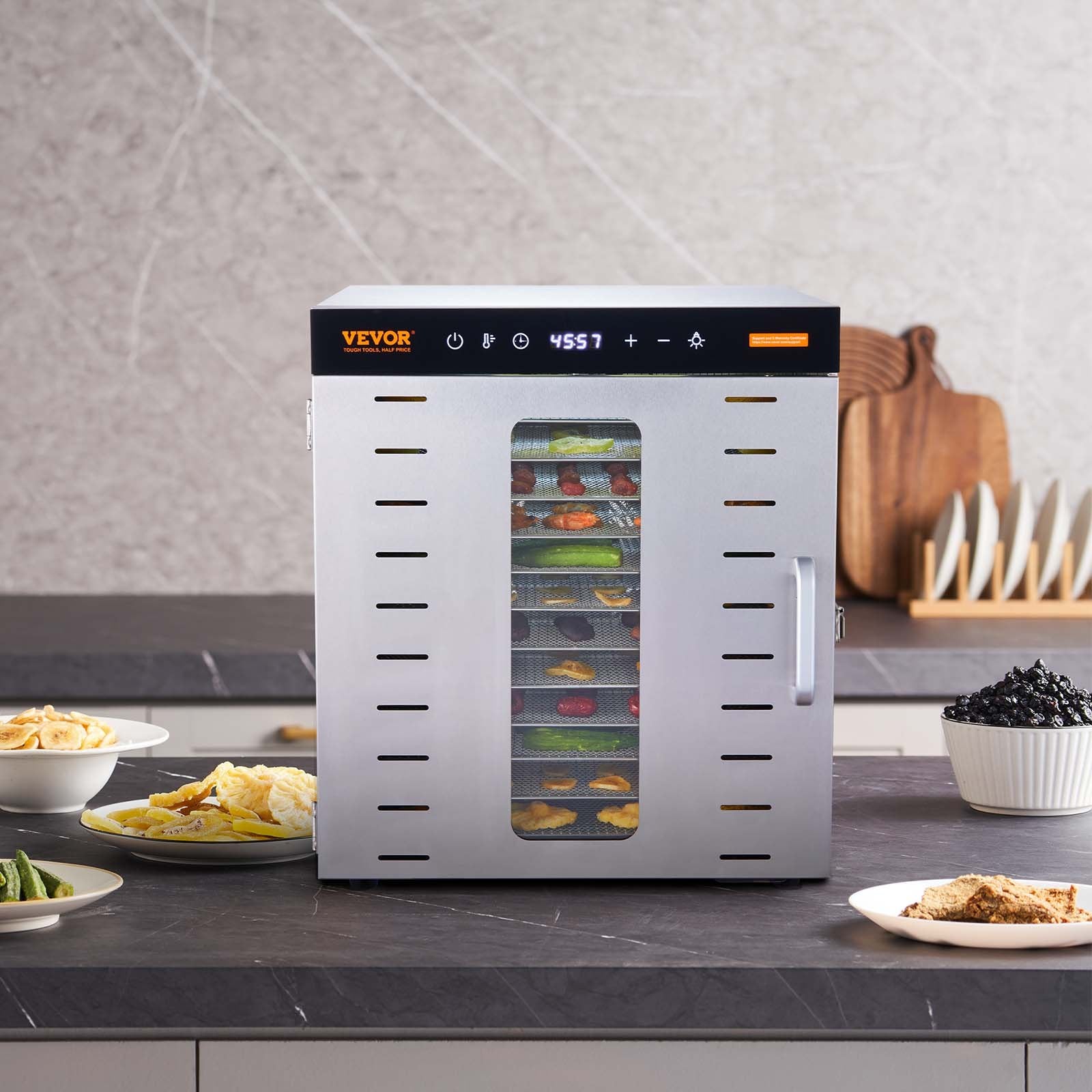 VEVOR 10 Trays Food Dehydrator Machine Stainless Steel 1000W Jerky Fruit Drying 8