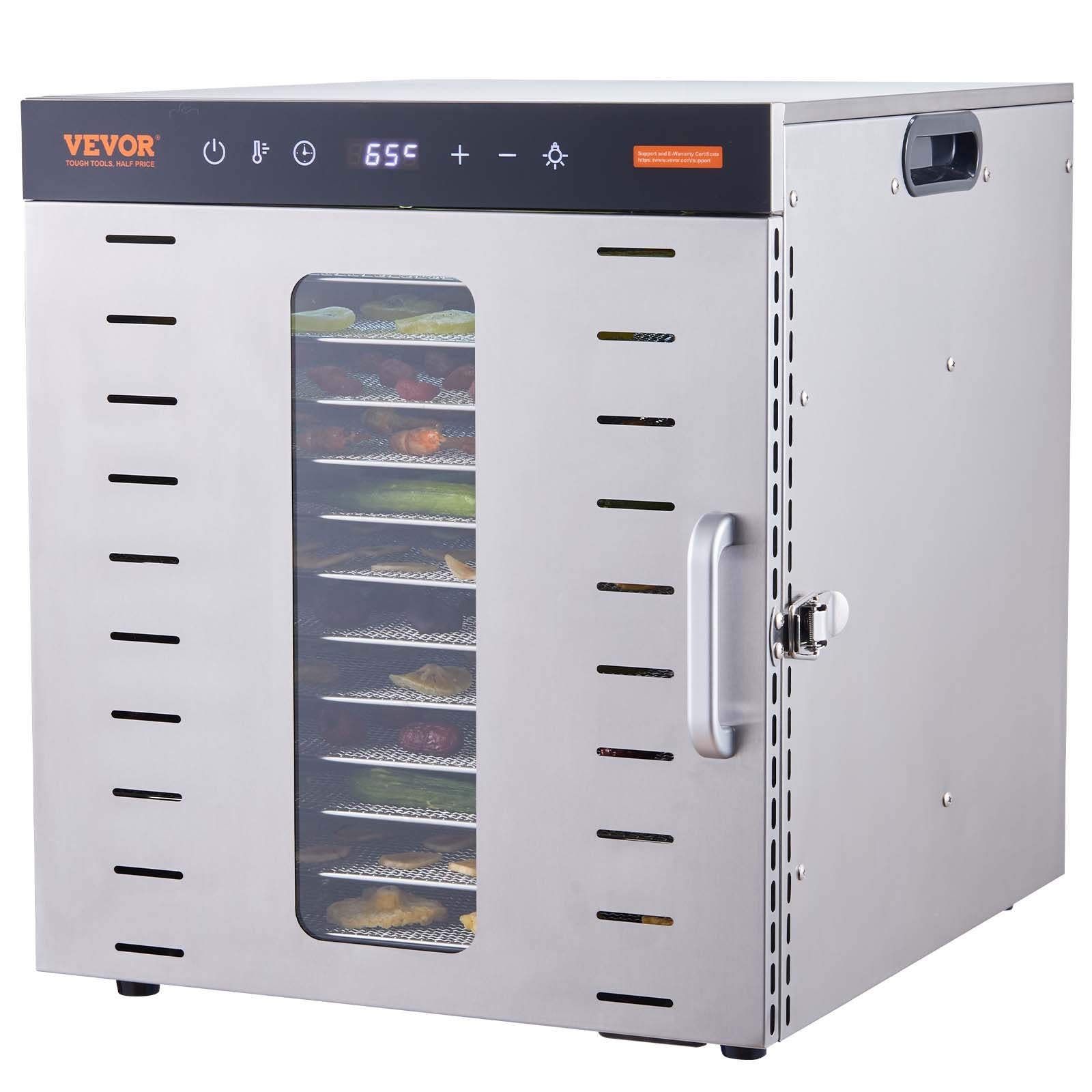 VEVOR 10 Trays Food Dehydrator Machine Stainless Steel 1000W Jerky Fruit Drying 10