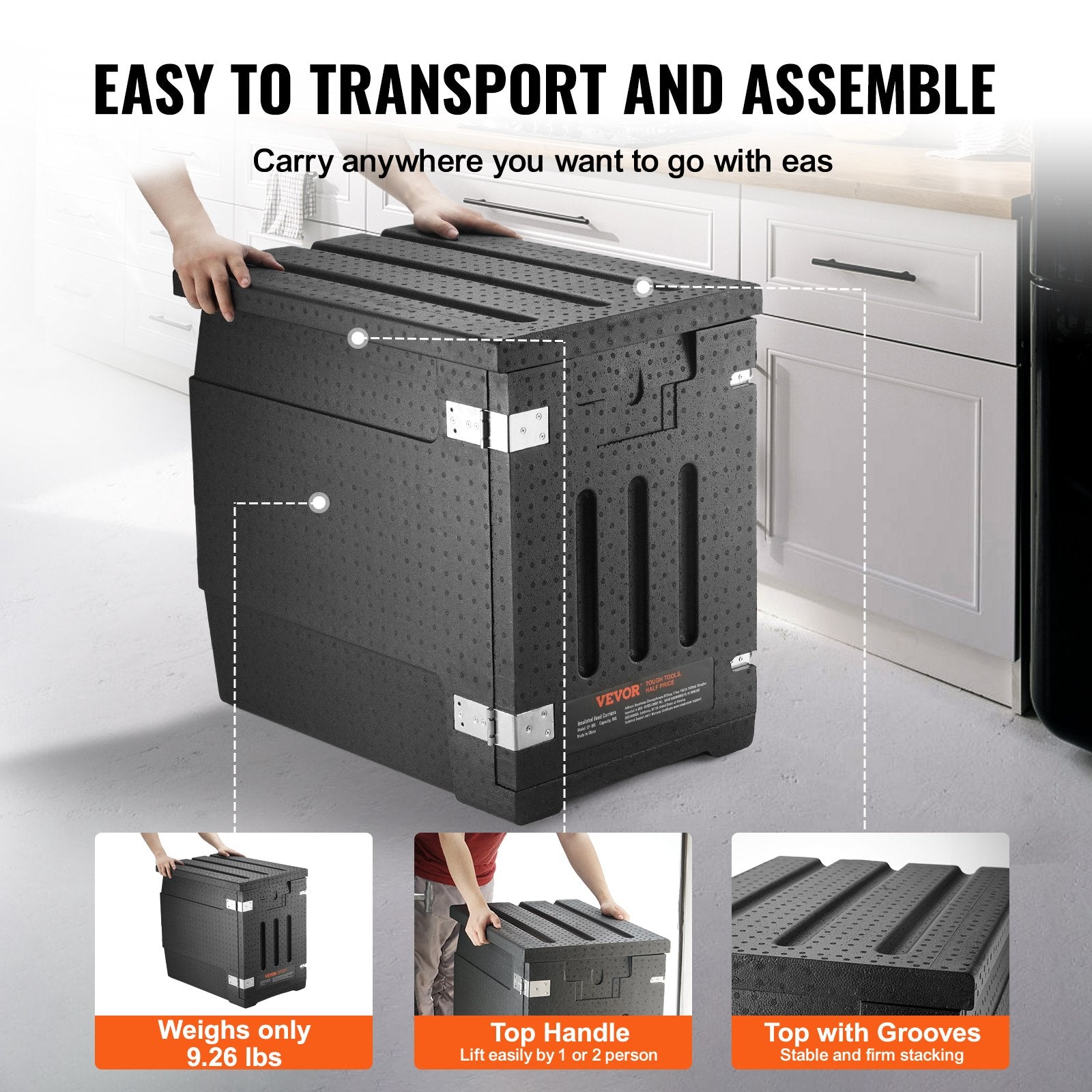 VEVOR Insulated Food Pan Carrier, 90L Hot Box for Catering, LLDPE Food Box Carrier with Double Buckles, Front Loading Food Warmer for Restaurant, Canteen, etc. 5