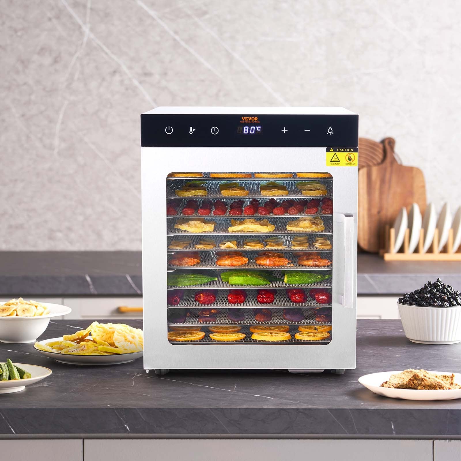 VEVOR 10 Trays Food Dehydrator Machine Stainless Steel 800W Jerky Fruit Drying 8