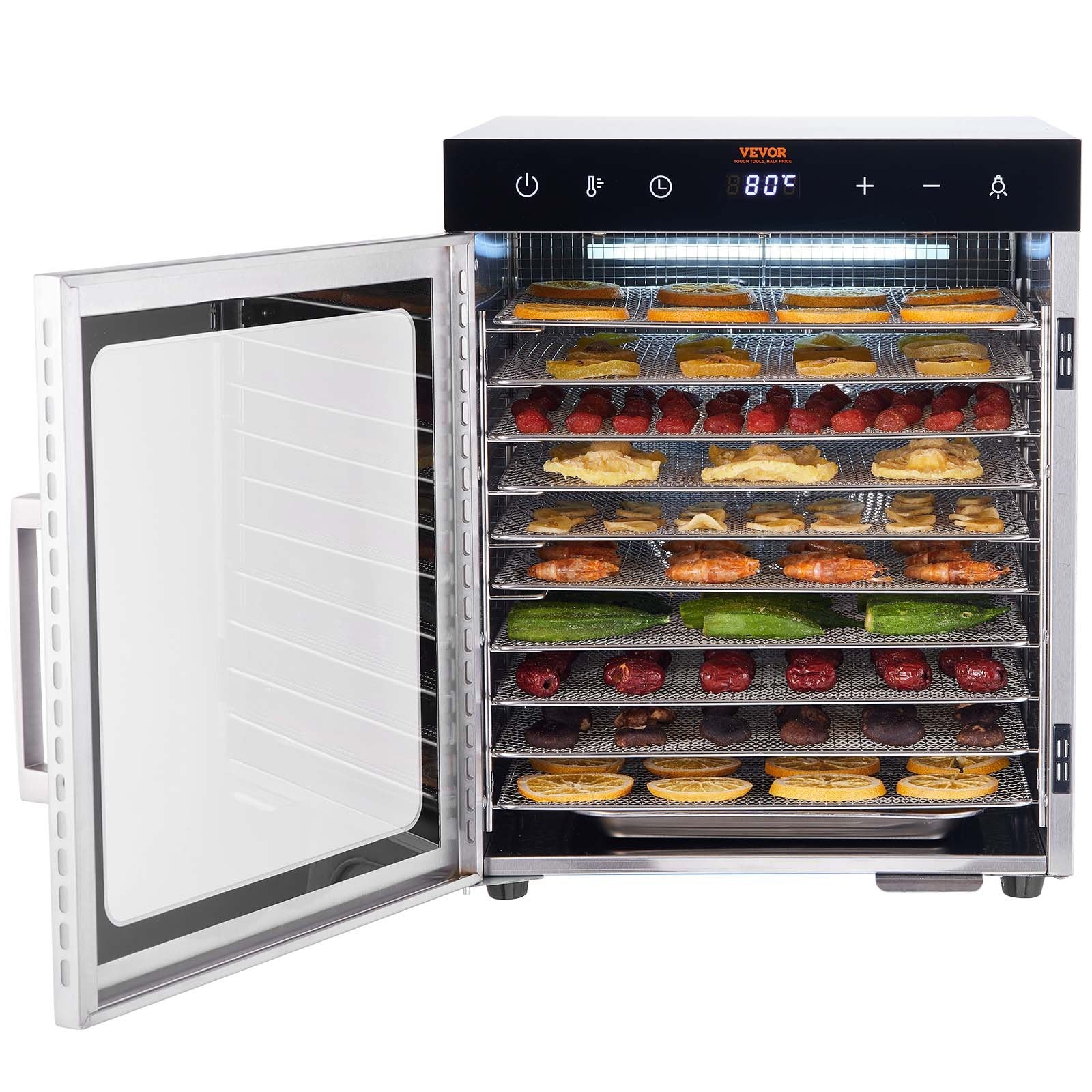 VEVOR 10 Trays Food Dehydrator Machine Stainless Steel 800W Jerky Fruit Drying 9