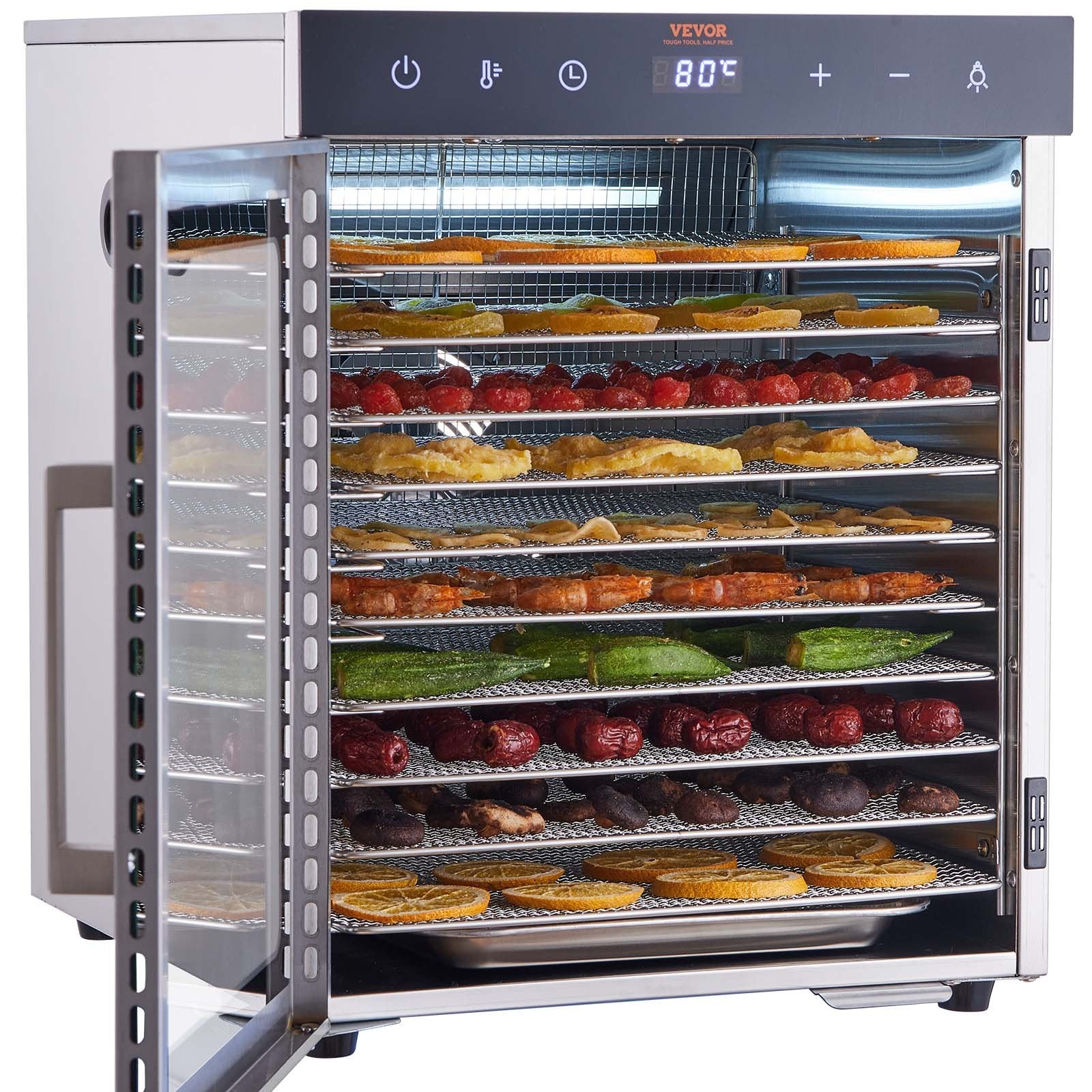 VEVOR 10 Trays Food Dehydrator Machine Stainless Steel 800W Jerky Fruit Drying 11