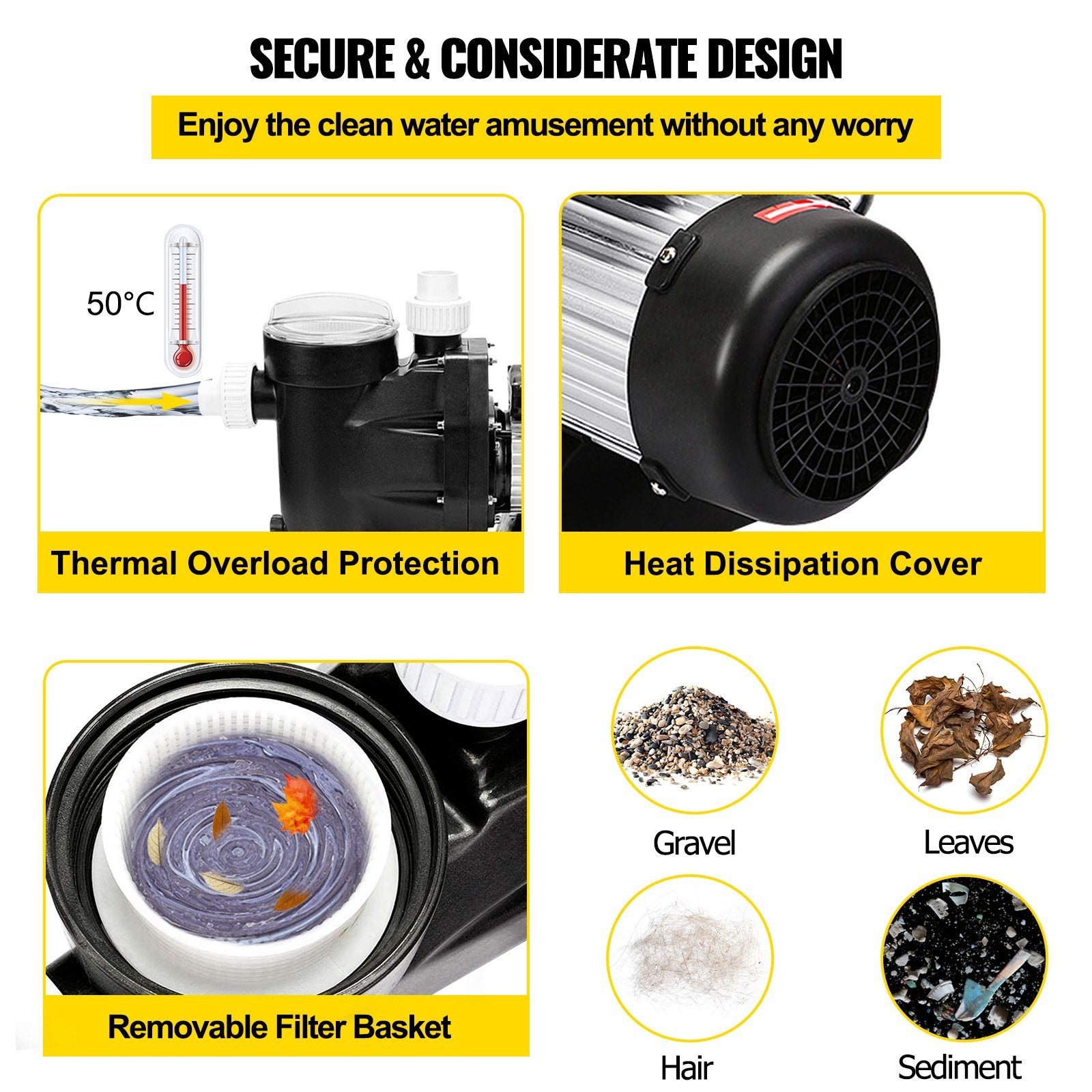 VEVOR Swimming Pool Filter Pump 2.5HP, 1850W Swimming Pool Pump 148GPM, Single Speed Filter for Spa Water Circulation Above Ground Apply Swimming Pool, Bathtub 5