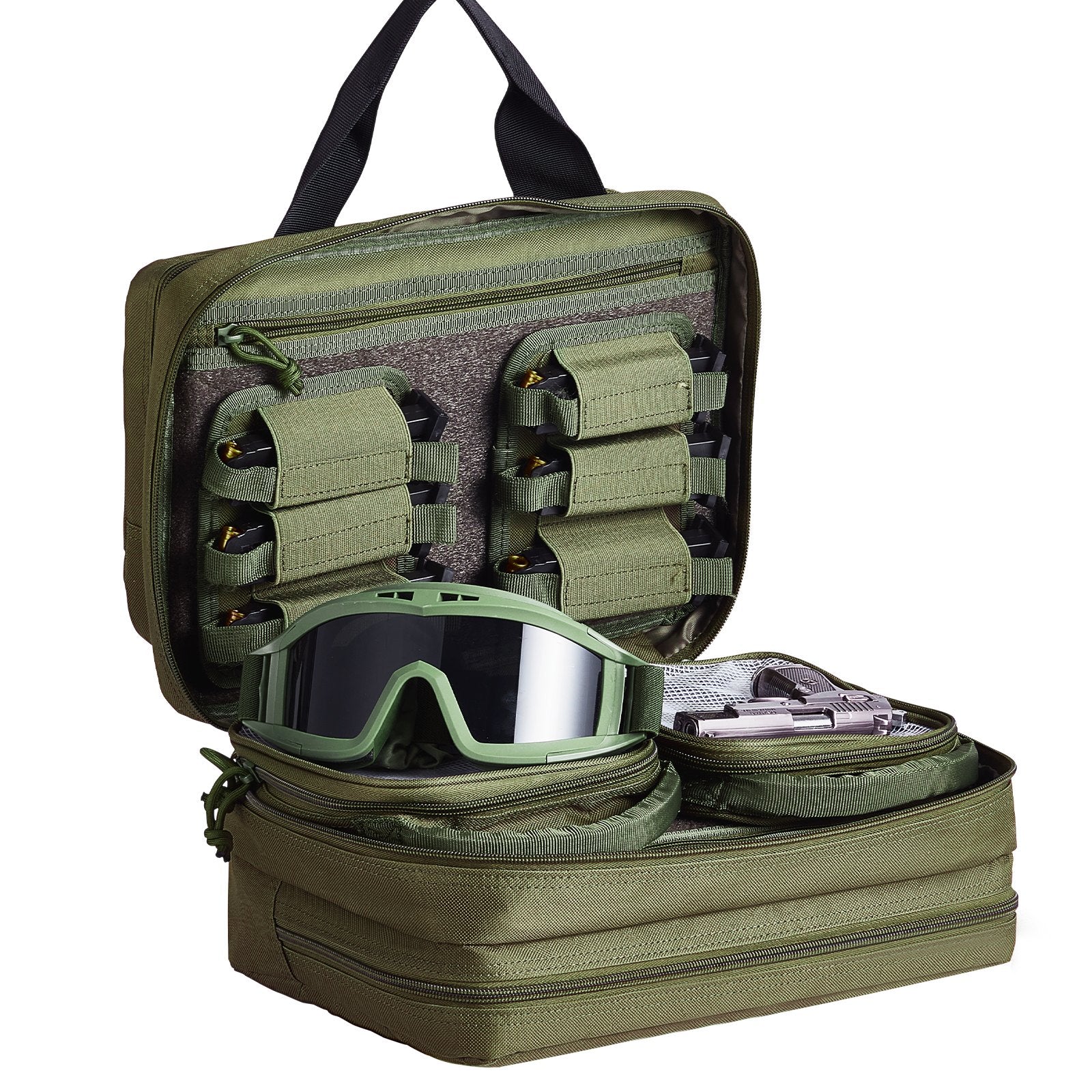 VEVOR Range Bag for 2 Pistols Tactical Gun Bag 2 Built-in Pistol Bags Green 9