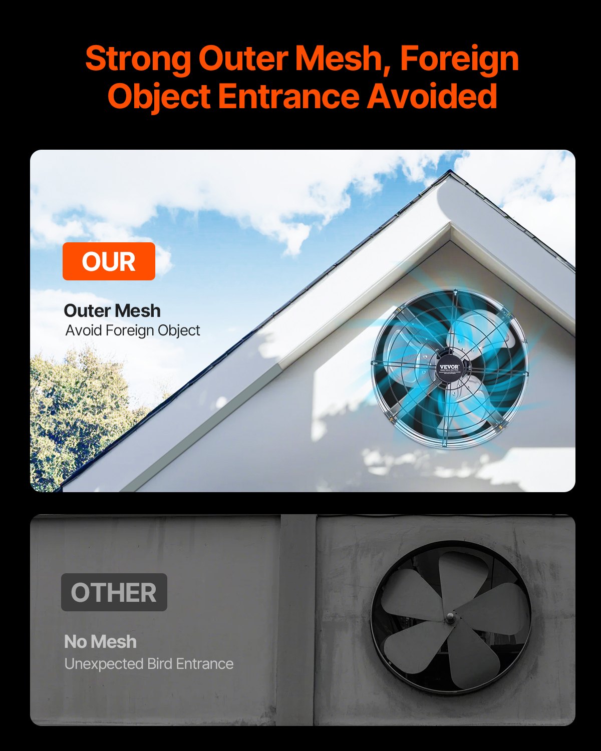 VEVOR 380 mm Gable Mount Fan 1300 CFM Attic Vent Fan with Adjustable Thermostat 5