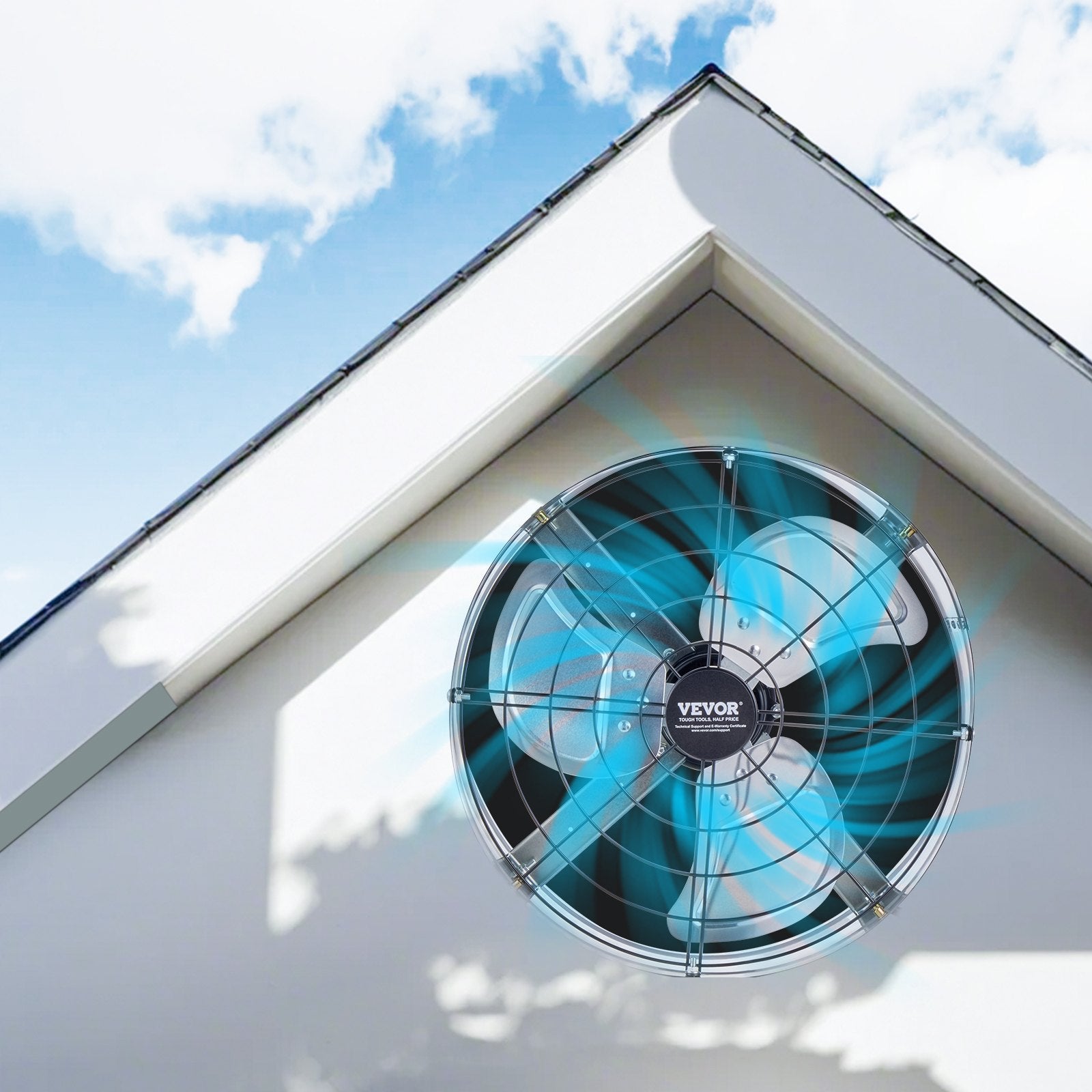 VEVOR 380 mm Gable Mount Fan 1300 CFM Attic Vent Fan with Adjustable Thermostat 8