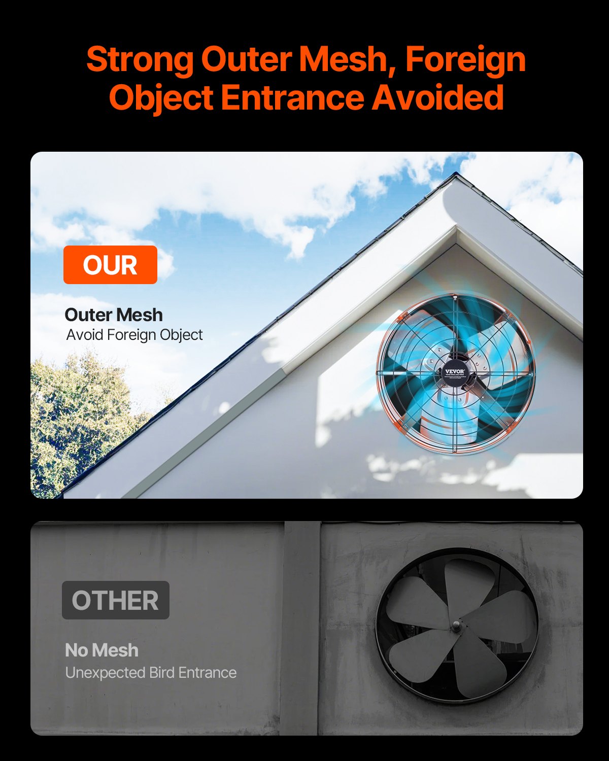 VEVOR 380 mm Gable Mount Fan 1650 CFM Attic Vent Fan with Adjustable Thermostat 5