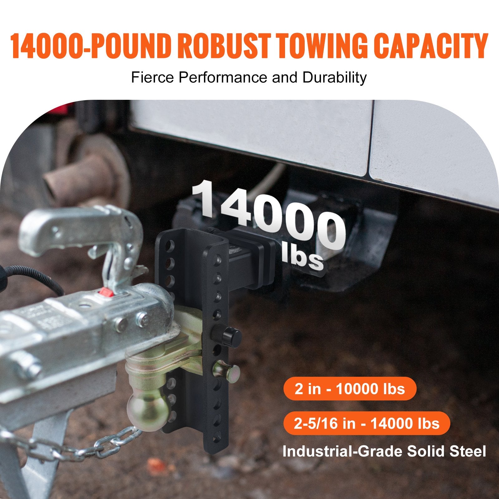 VEVOR Adjustable Trailer Hitch, 203.2 mm Drop & 165.1 mm Rise Hitch Ball Mount with 50.8 mm Receiver, Solid Tube, 6350 kg GTW, 50.8 m and 58.7 mm 45# Steel Tow Balls with Key Lock for Truck Towing 3