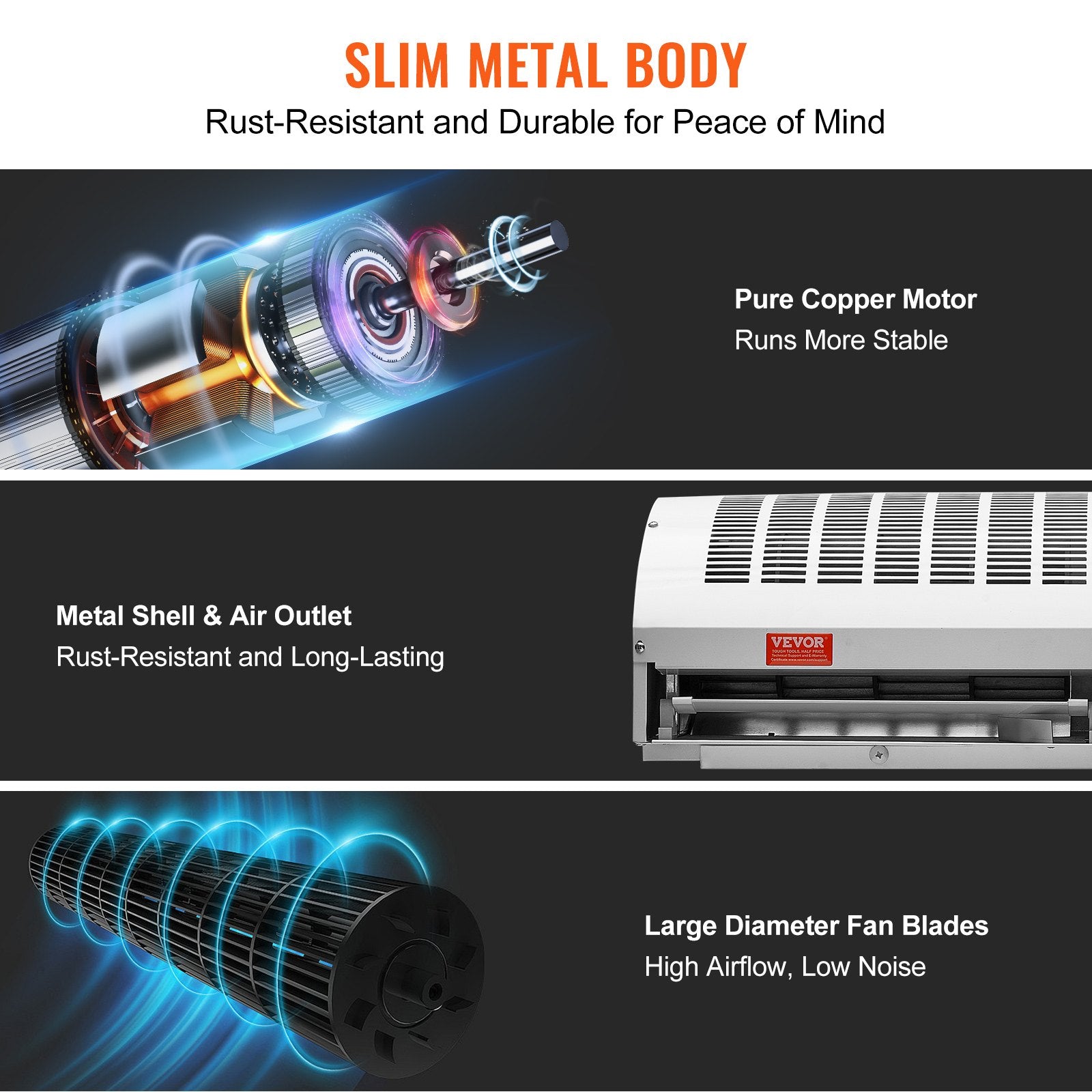 VEVOR 0.9m Commercial Indoor Air Curtain Super Power 2 Speeds 2038m³/h, UL Certified Wall Mounted Air Curtains for Doors, Indoor Over Door Fan with Heavy Duty Limit Switch, Easy-Install Unheated 6