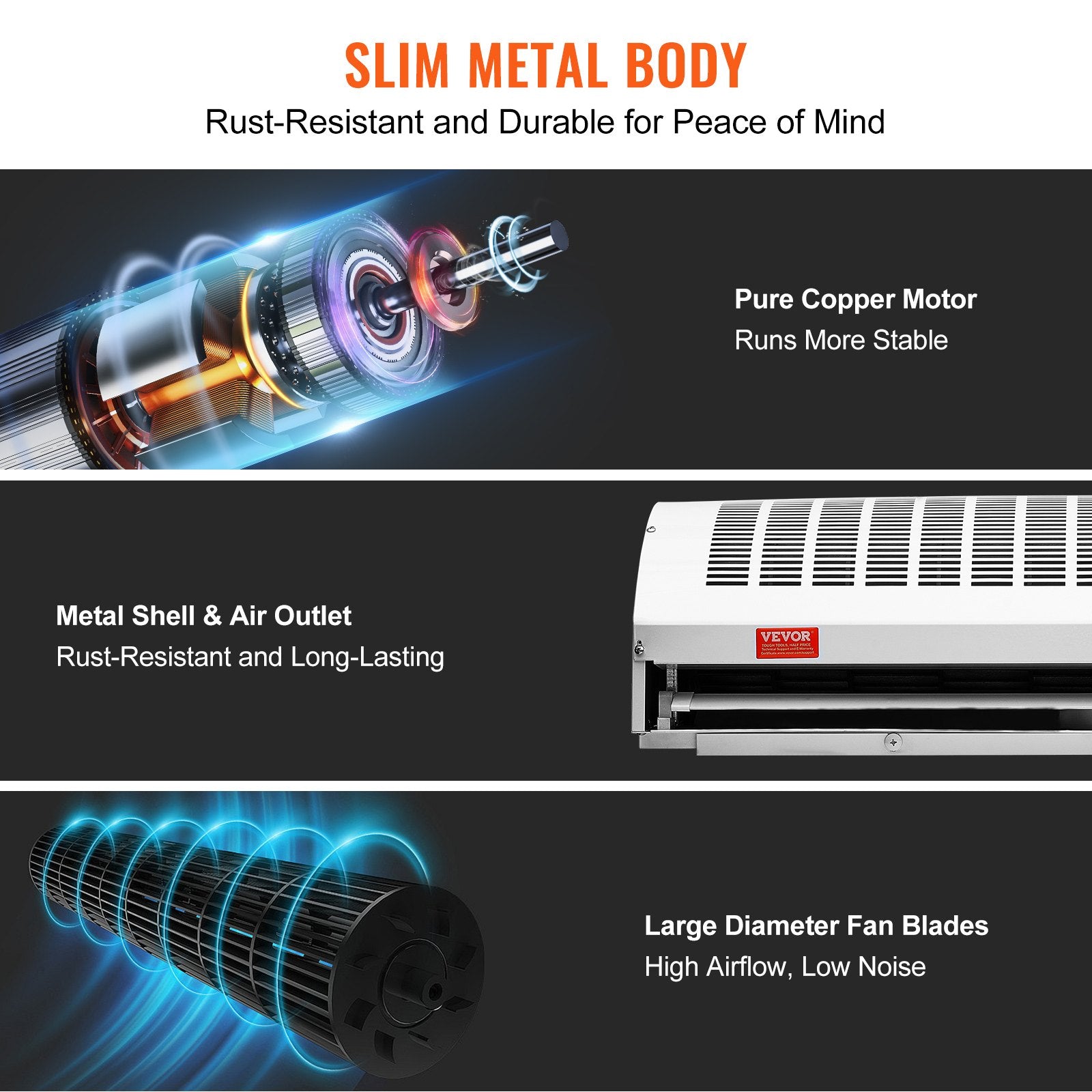 VEVOR 1.1m Commercial Indoor Air Curtain Super Power 2 Speeds 2292m_/h, UL Certified Wall Mounted Air Curtains for Doors, Indoor Over Door Fan with Heavy Duty Limit Switch, Easy-Install Unheated 6