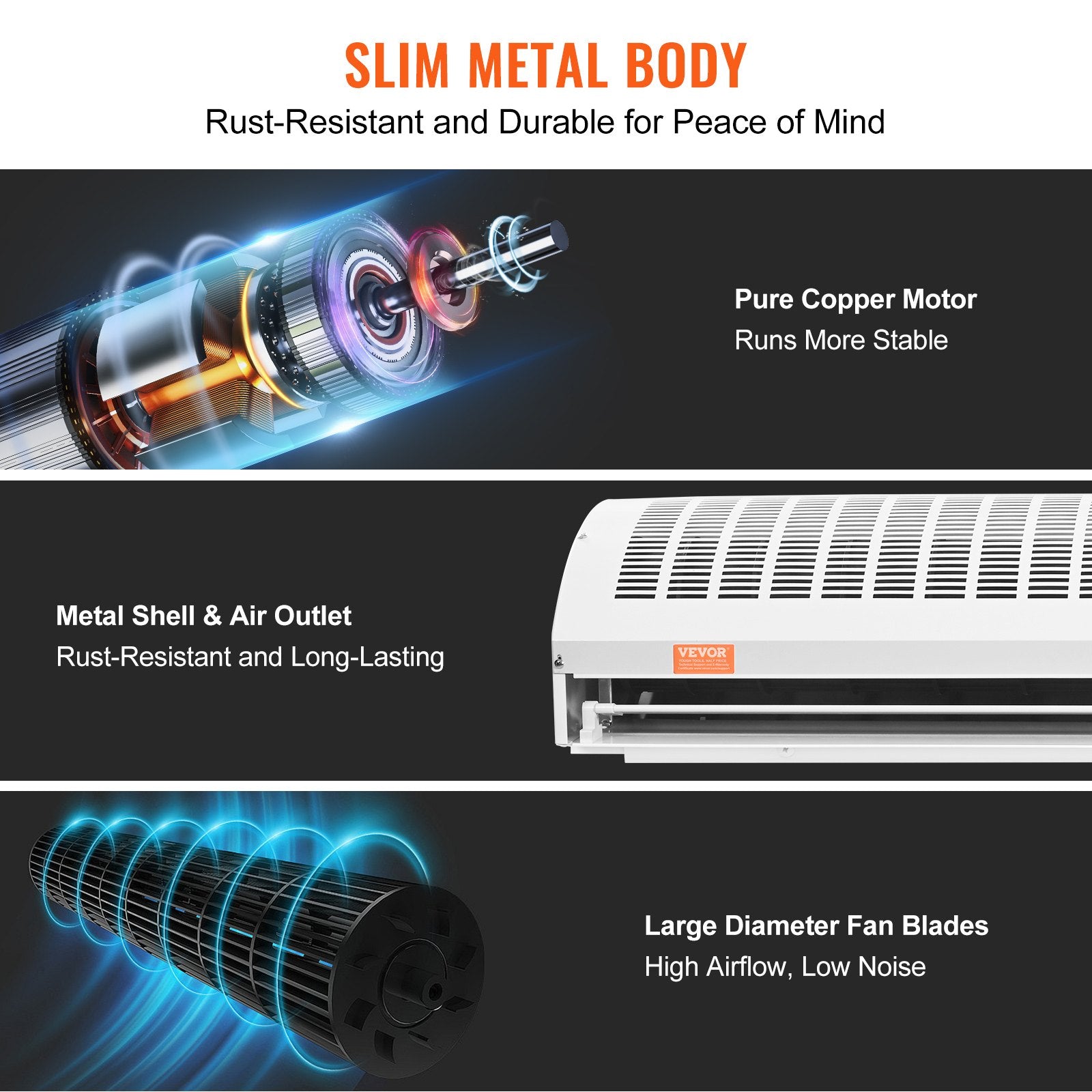 VEVOR 1.5m Commercial Indoor Air Curtain Super Power 2 Speeds 3566m³/h, UL Certified Wall Mounted Air Curtains for Doors, Indoor Over Door Fan with Heavy Duty Limit Switch, Easy-Install Unheated 6