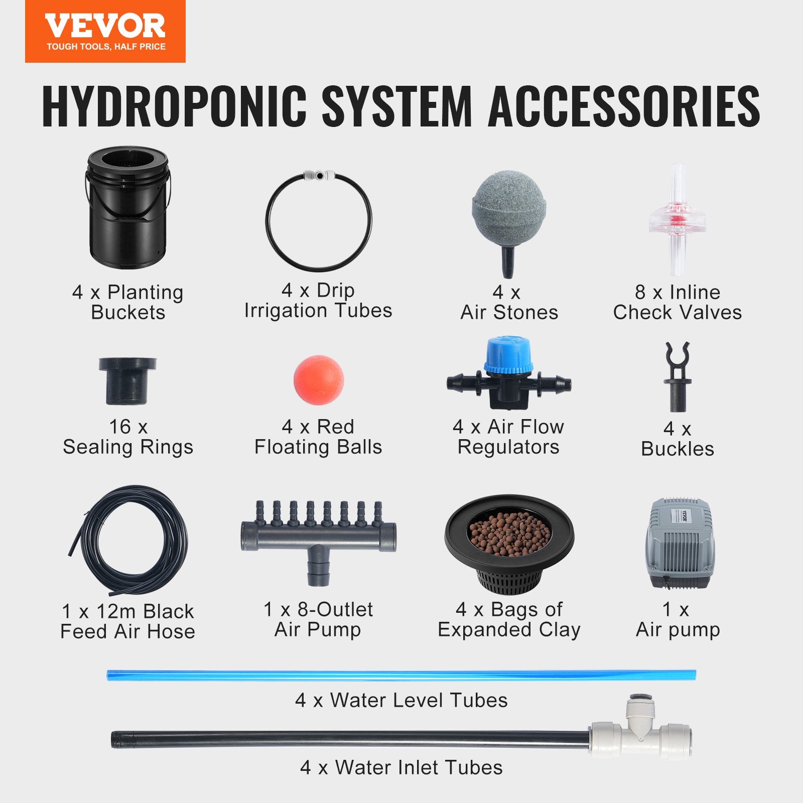 VEVOR DWC Hydroponics Grow System Deep Water Culture with Top Drip 4 Buckets 7