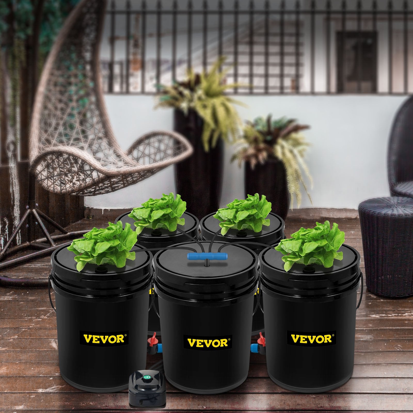 VEVOR DWC Hydroponic System, 5 Gallon 5 Buckets, Deep Water Culture Growing Bucket, Hydroponics Grow Kit with Pump, Air Stone and Connected Reservoir, for Indoor/Outdoor Leafy Vegetables 8