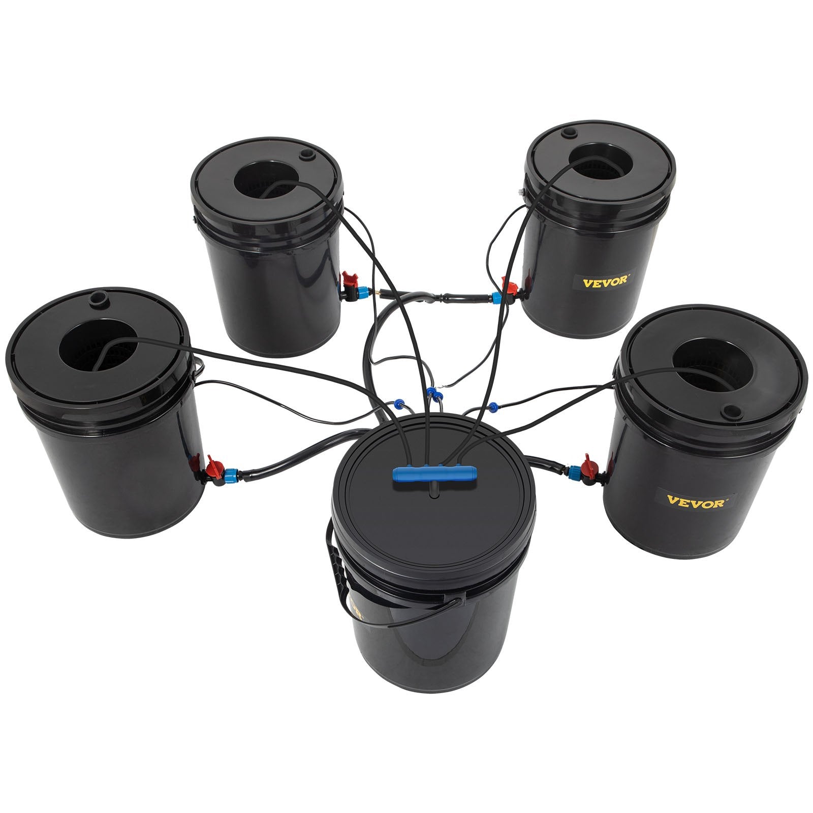 VEVOR DWC Hydroponic System, 5 Gallon 5 Buckets, Deep Water Culture Growing Bucket, Hydroponics Grow Kit with Pump, Air Stone and Connected Reservoir, for Indoor/Outdoor Leafy Vegetables 9