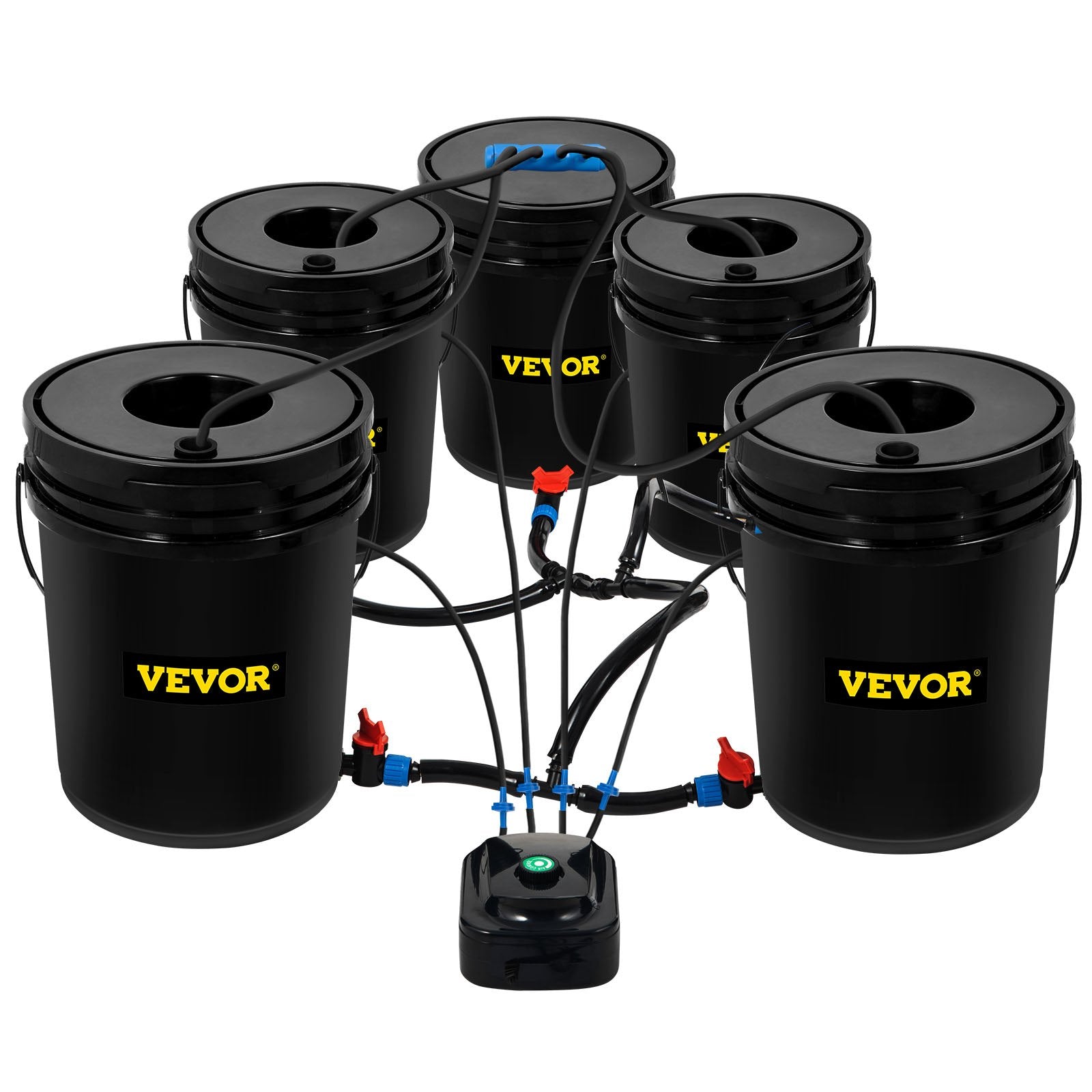 VEVOR DWC Hydroponic System, 5 Gallon 5 Buckets, Deep Water Culture Growing Bucket, Hydroponics Grow Kit with Pump, Air Stone and Connected Reservoir, for Indoor/Outdoor Leafy Vegetables 10