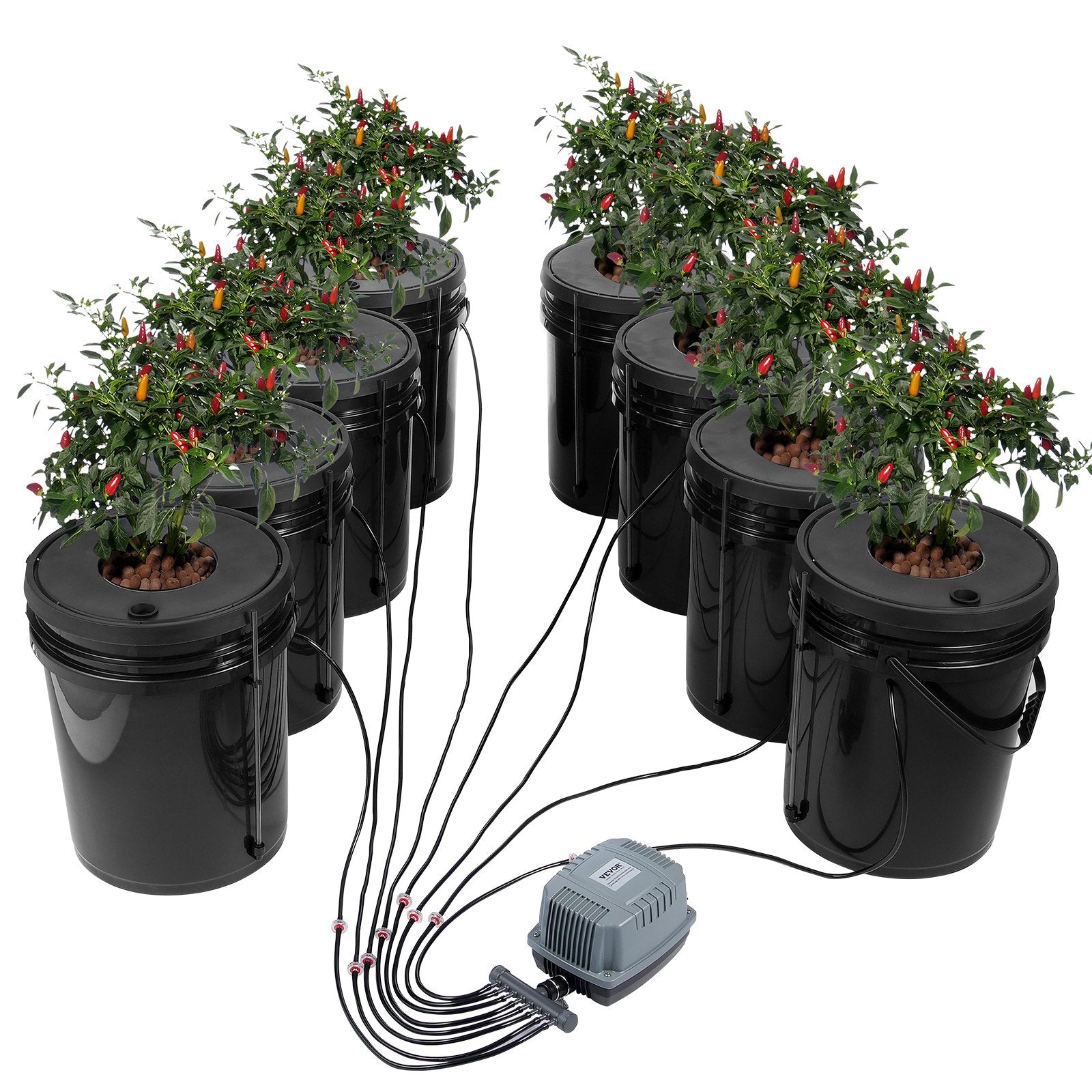 VEVOR DWC Hydroponics Grow System Deep Water Culture 8 Buckets with Air Pump