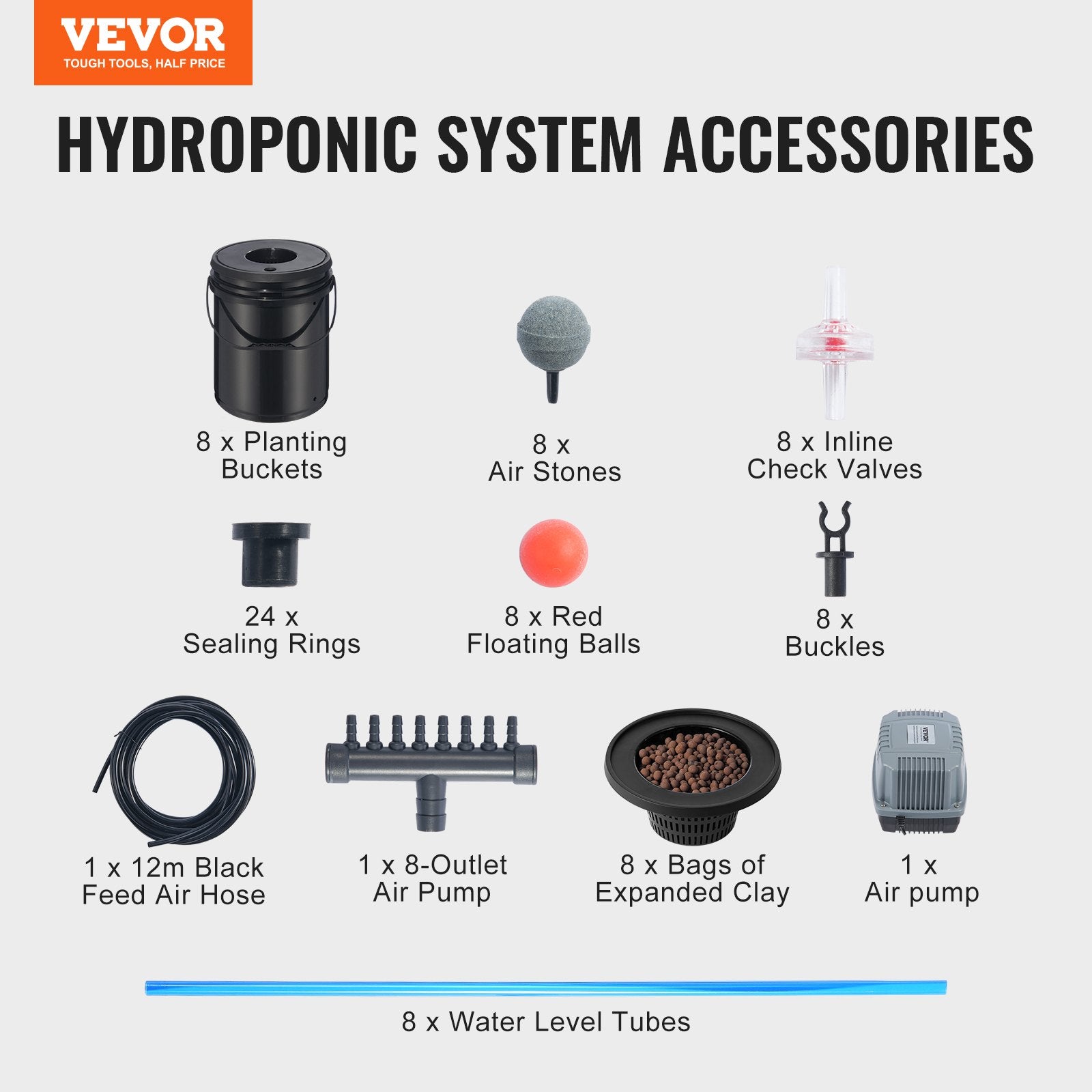 VEVOR DWC Hydroponics Grow System Deep Water Culture 8 Buckets with Air Pump 7