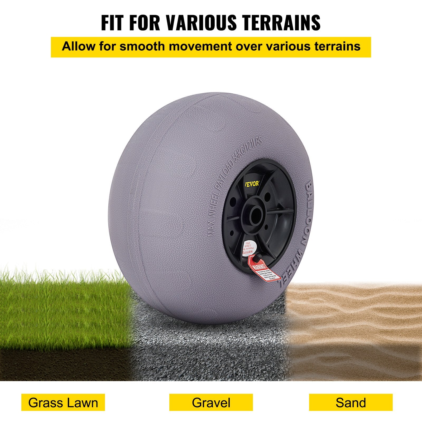 VEVOR Balloon Beach Wheels Replacement Beach Tires 13" TPU 121 LBS Load Capacity 5