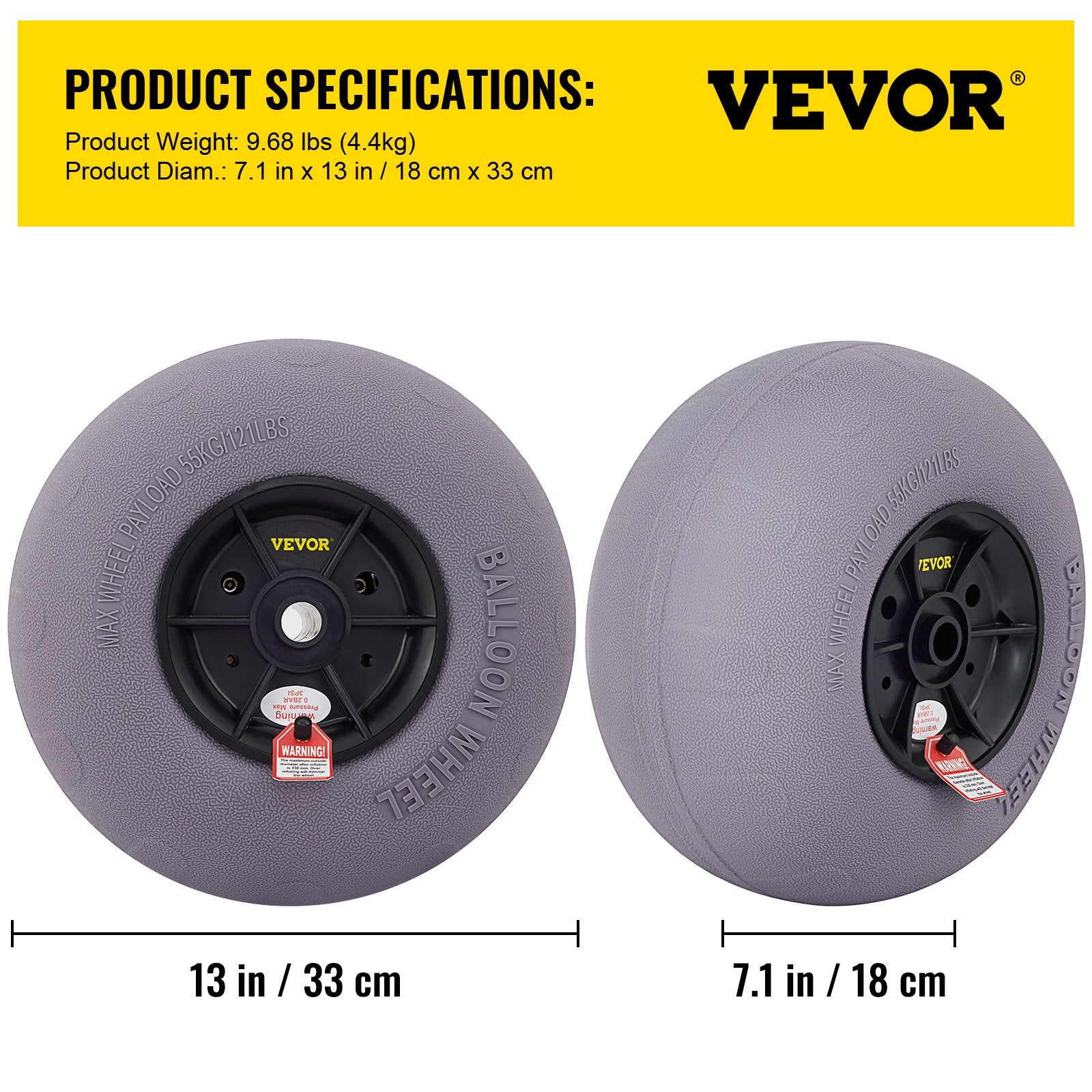 VEVOR Balloon Beach Wheels Replacement Beach Tires 13" TPU 121 LBS Load Capacity 7