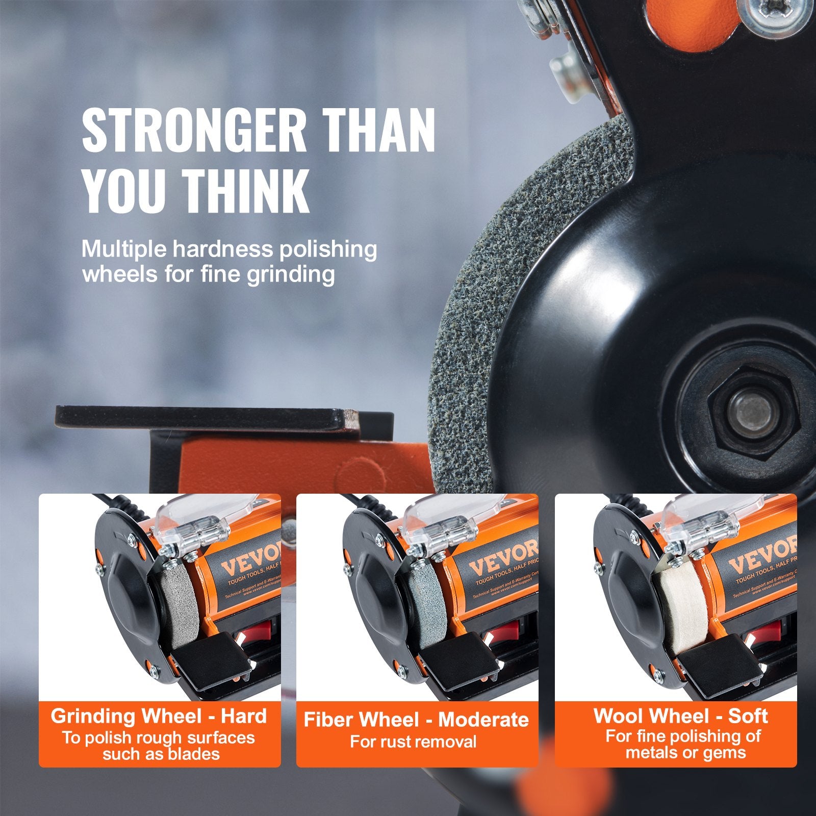 VEVOR Jewelry Polisher, Bench Grinder Polishing & Buffing Machine, 3590RPM Bench Lathe Polisher with 1 Wool Wheel & 1 Abrasive Fiber Wheel & 1 Grinding Wheel & 100pcs Tools 3