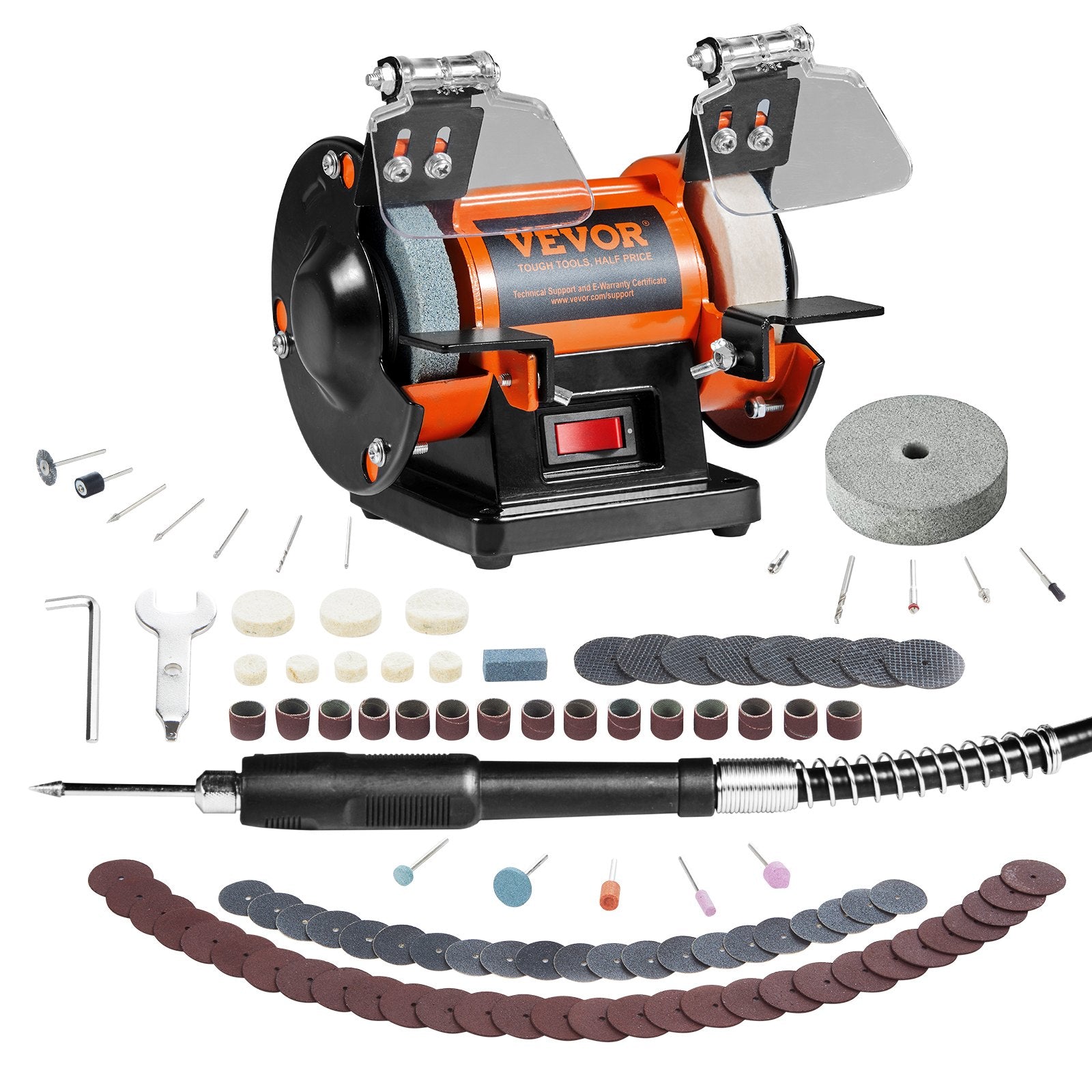 VEVOR Jewelry Polisher, Bench Grinder Polishing & Buffing Machine, 3590RPM Bench Lathe Polisher with 1 Wool Wheel & 1 Abrasive Fiber Wheel & 1 Grinding Wheel & 100pcs Tools 9