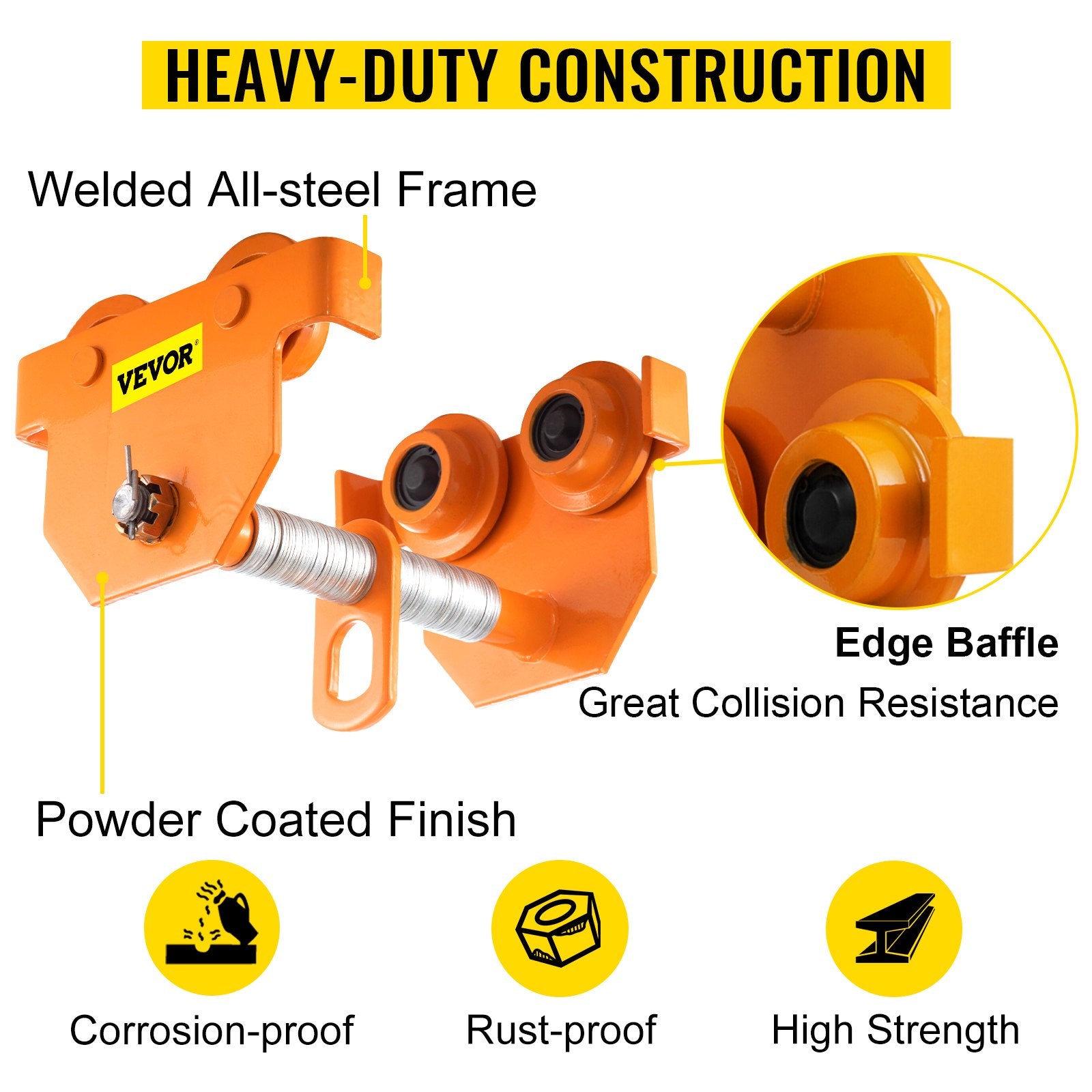 VEVOR Manual Trolley, 11000LBS/5 Ton Load Capacity Beam Trolley, 4.5-8 inch Adjustable Width Push Beam, Track Roller Trolley Powder Coating with Dual Wheels Garage Hoist for Straight Curved I Beam 5