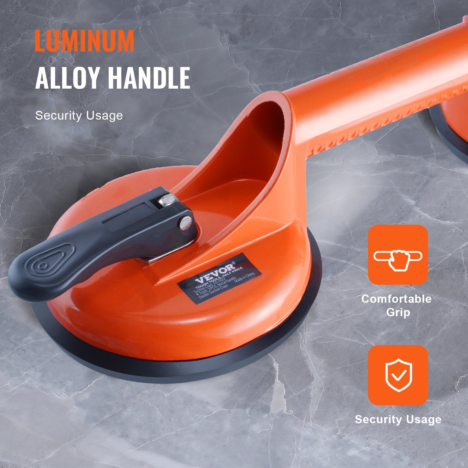 VEVOR Glass Suction Cup, 119 mm 2 Pack 150 kg Load Capacity, Vacuum Suction Cup with Aluminum Handle, Heavy Duty Industrial Suction Cup Lifter Tool for Glass, Granite, Tile, Metal, Wood Panel Lifting 6