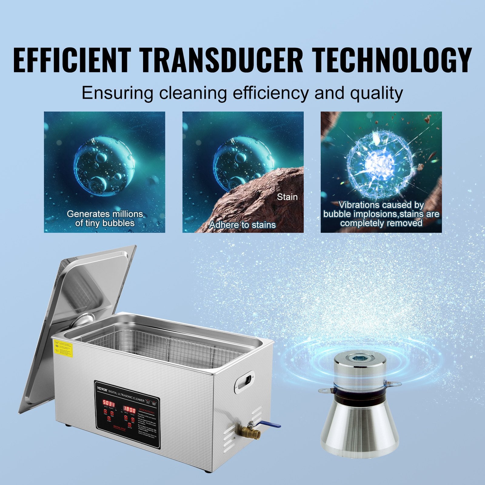 VEVOR 22L Ultrasonic Cleaner with Timer Heating Machine Digital Sonic Cleaner 3