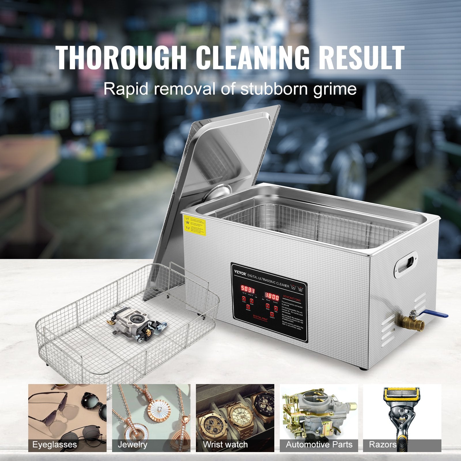 VEVOR 22L Ultrasonic Cleaner with Timer Heating Machine Digital Sonic Cleaner 5
