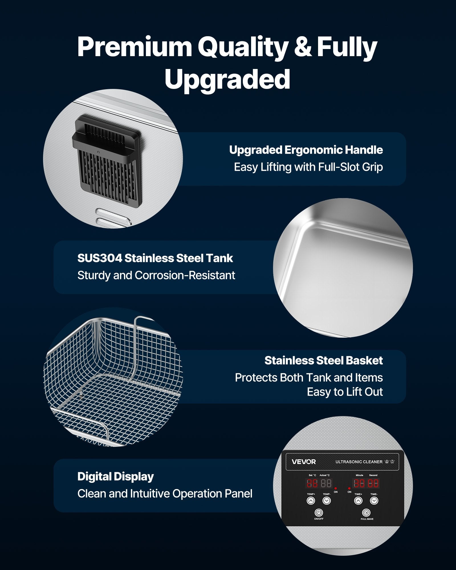 VEVOR 15L Ultrasonic Cleaner, Professional Ultrasonic Cleaner Machine with Cleaning Basket & Digital Display, 240W Stainless Steel 40kHz Industrial Cleaning Machine for Parts, Carburetors, Instruments 5