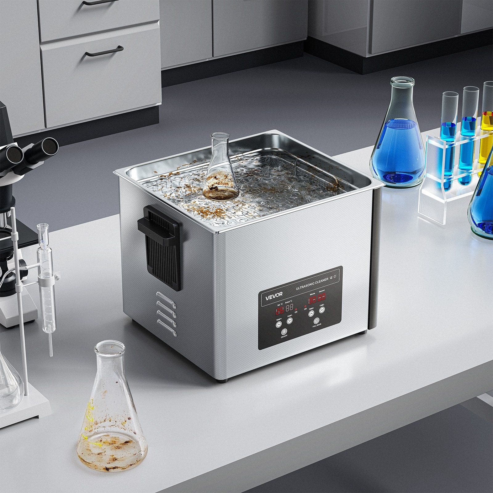 VEVOR 15L Ultrasonic Cleaner, Professional Ultrasonic Cleaner Machine with Cleaning Basket & Digital Display, 240W Stainless Steel 40kHz Industrial Cleaning Machine for Parts, Carburetors, Instruments 8