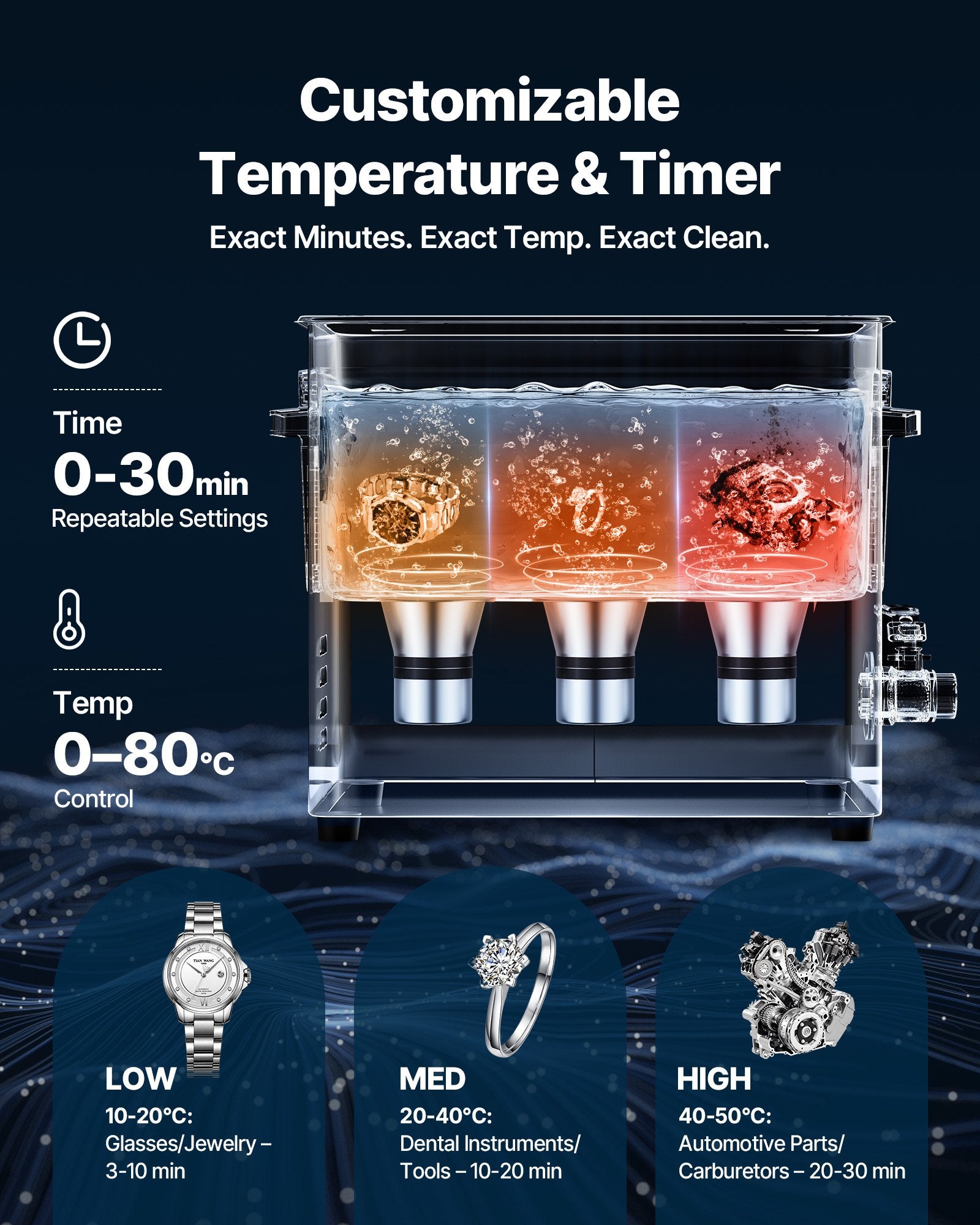 VEVOR 10L Ultrasonic Cleaner, Professional Ultrasonic Cleaner Machine with Cleaning Basket & Digital Display, 180W Stainless Steel 40kHz Cleaning Machine for Watches, Razors, Jewelry, Coins, and More 6