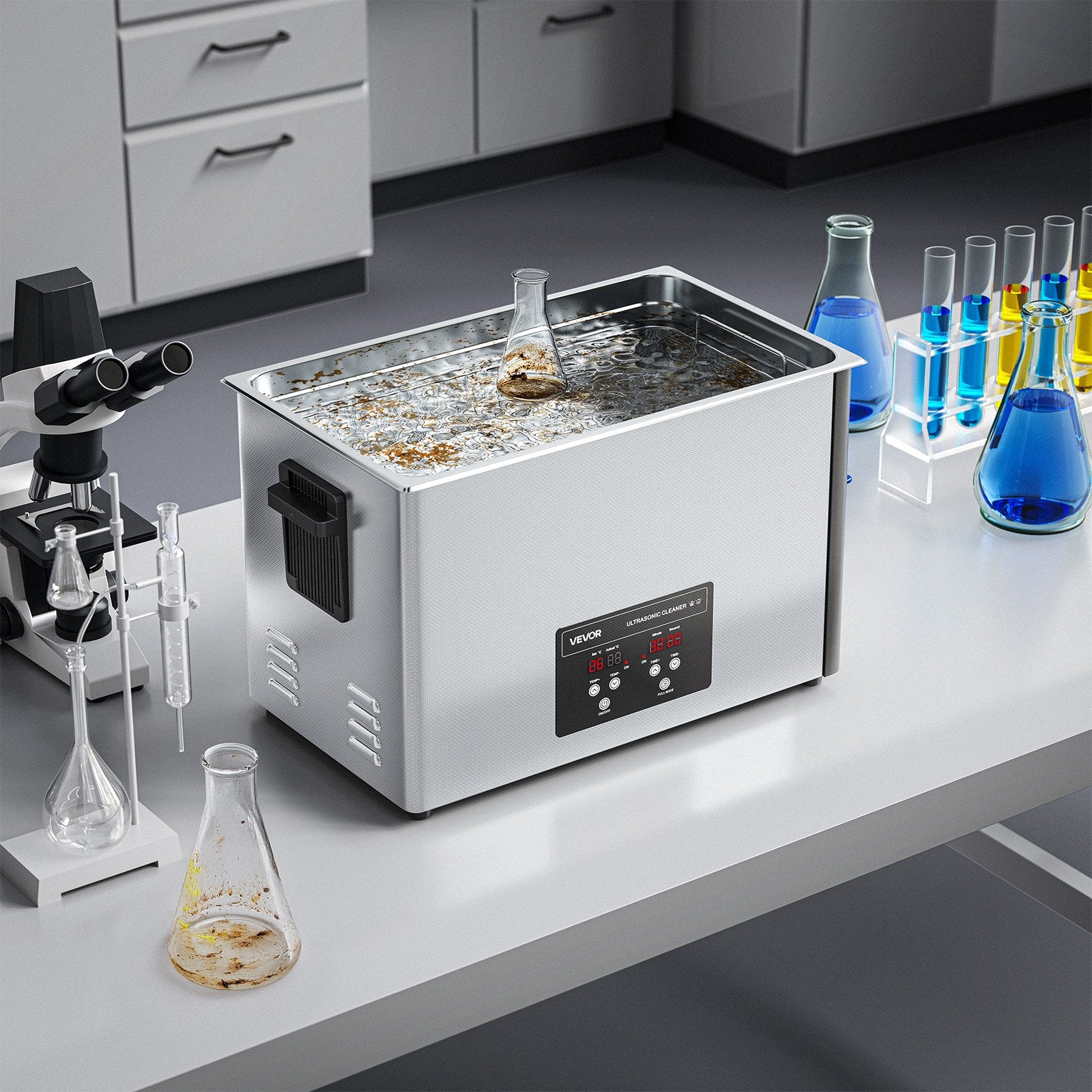 VEVOR 30L Ultrasonic Cleaner, Professional Ultrasonic Cleaner Machine with Cleaning Basket & Digital Display, 480W Stainless Steel 40kHz Industrial Cleaning Machine for Parts, Carburetors, Instruments 8