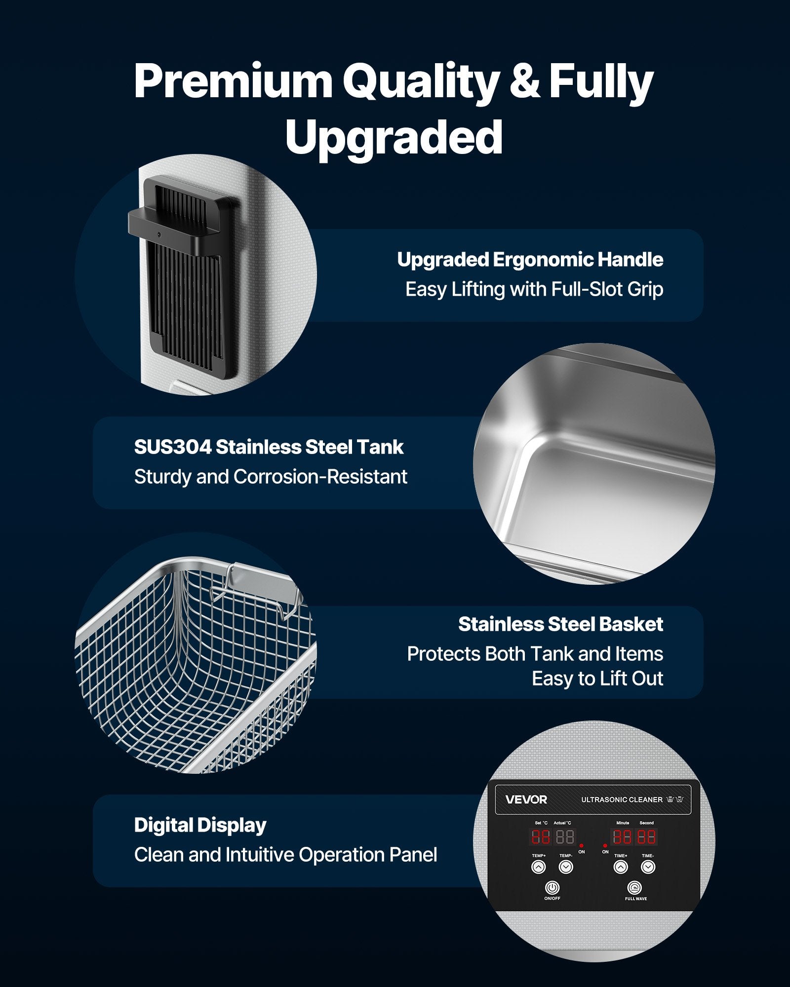 VEVOR 6L Ultrasonic Cleaner, Professional Ultrasonic Cleaner Machine with Cleaning Basket & Digital Display, 120W Stainless Steel 40kHz Cleaning Machine for Watches, Razors, Jewelry, Coins and More 5