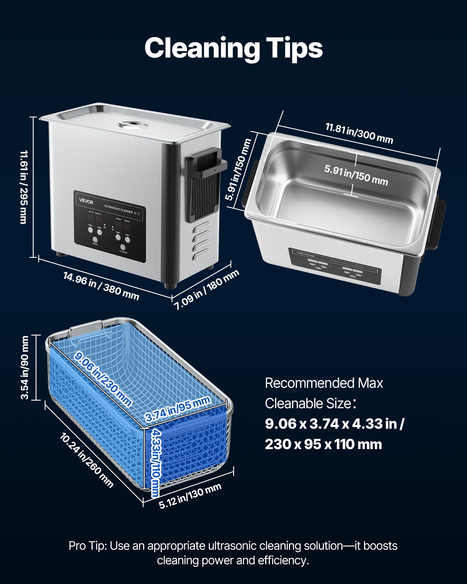 VEVOR 6L Ultrasonic Cleaner, Professional Ultrasonic Cleaner Machine with Cleaning Basket & Digital Display, 120W Stainless Steel 40kHz Cleaning Machine for Watches, Razors, Jewelry, Coins and More 7